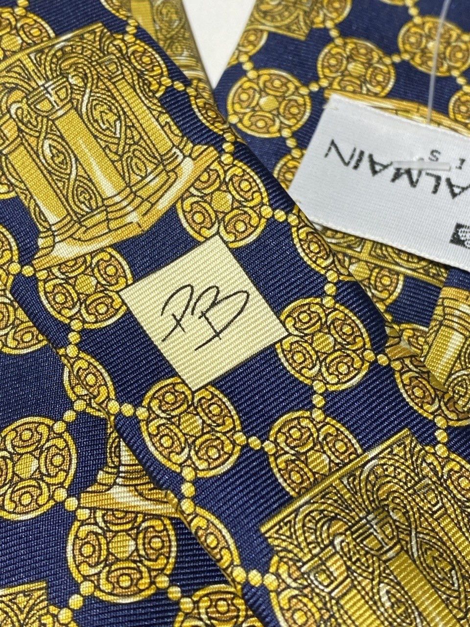 Balmain Pierre Balmain Vintage Tie Silk Baroque Gold Blue Size ONE SIZE - 6 Thumbnail