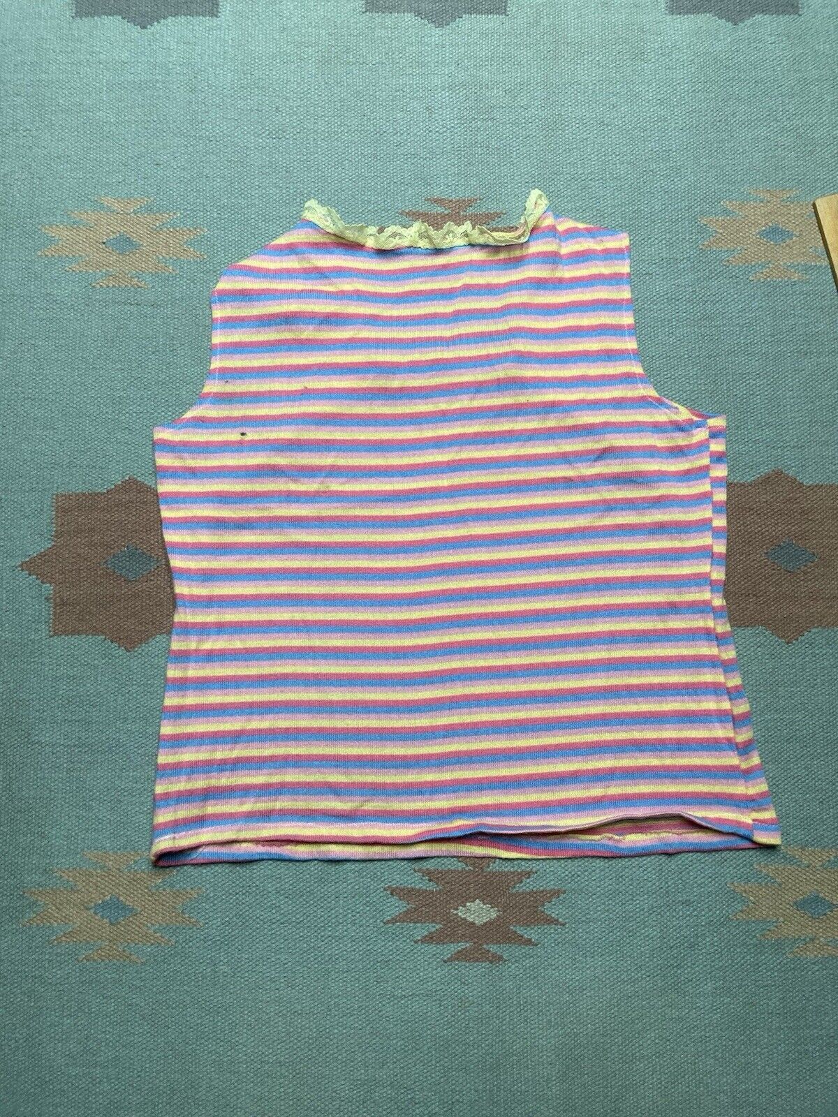 Vintage striped tank top women’s vest lace wool sleeveless cute XL Size XL / US 12-14 / IT 48-50 - 5 Thumbnail