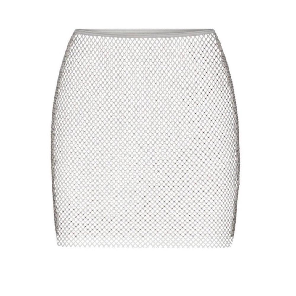 SKIMS Swarovski x Skims Stretch Net Silver Mini Skirt Small Size 27" / US 4 / IT 40 - 3 Thumbnail