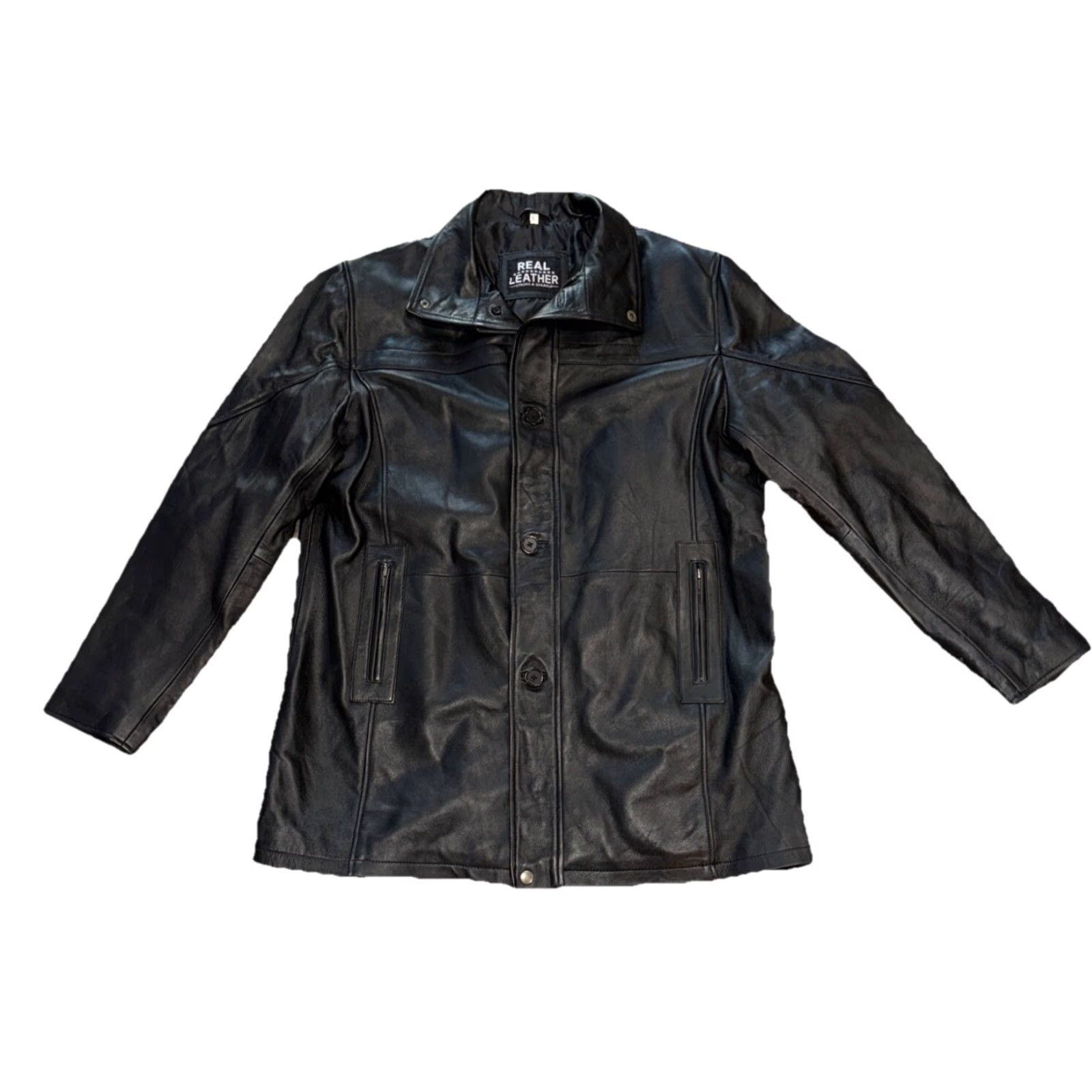 Vintage VINTAGE? No. Black Leather Jacket XL Men's Mid-Length Lightweight Soft Casual Coat with Pockets Zip Button Size US XL / EU 56 / 4 - 2 Thumbnail