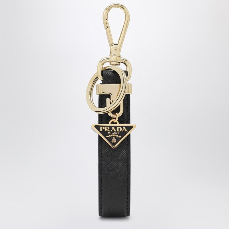 Prada Prada Black Saffiano Leather Keyring With Triangle Logo Size ONE SIZE - 1 Thumbnail