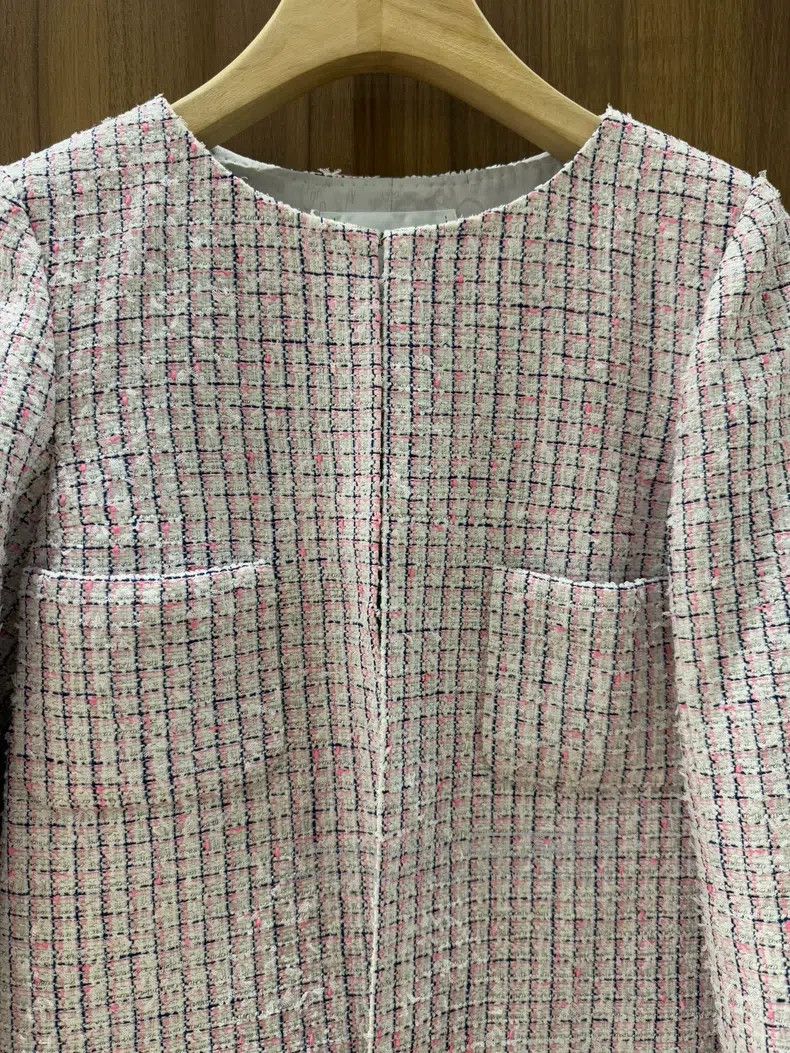 Chanel Chanel Light pink plaid tweed coat Size XS / US 0-2 / IT 36-38 - 3 Thumbnail