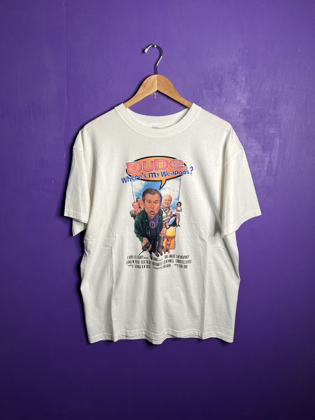 Vintage Vintage 90s George bush DUDE where’s my weapons tee Size US L / EU 52-54 / 3 - 1 Thumbnail