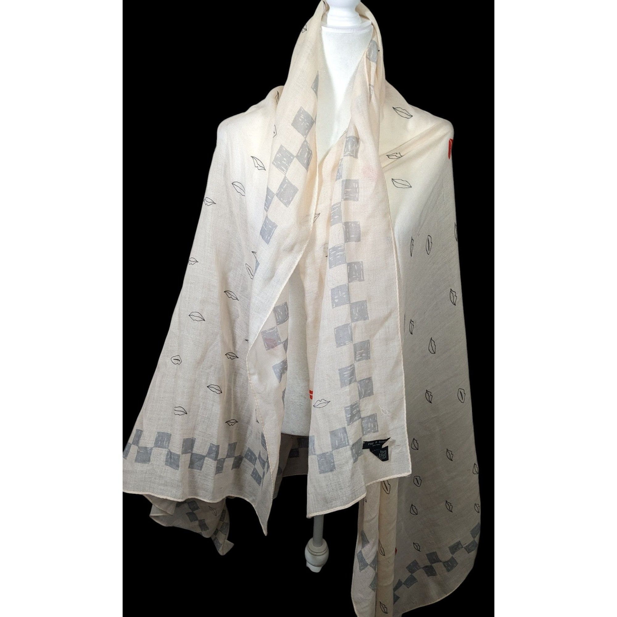 Rag & Bone Rag & Bone Checkerboard Lip Print Shawl/Scarf Size ONE SIZE - 3 Thumbnail