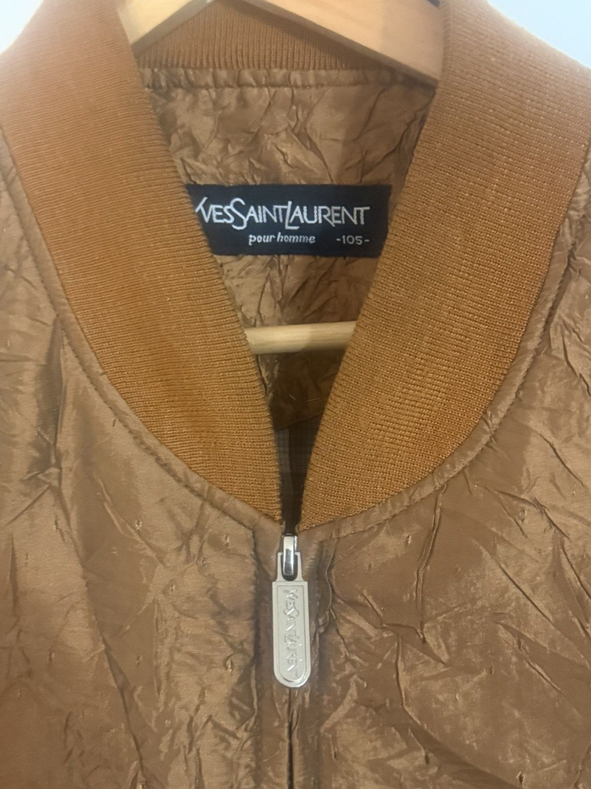 Saint Laurent Paris YSL metallic golden crinkled texture bomber jacket Size US L / EU 52-54 / 3 - 4 Thumbnail