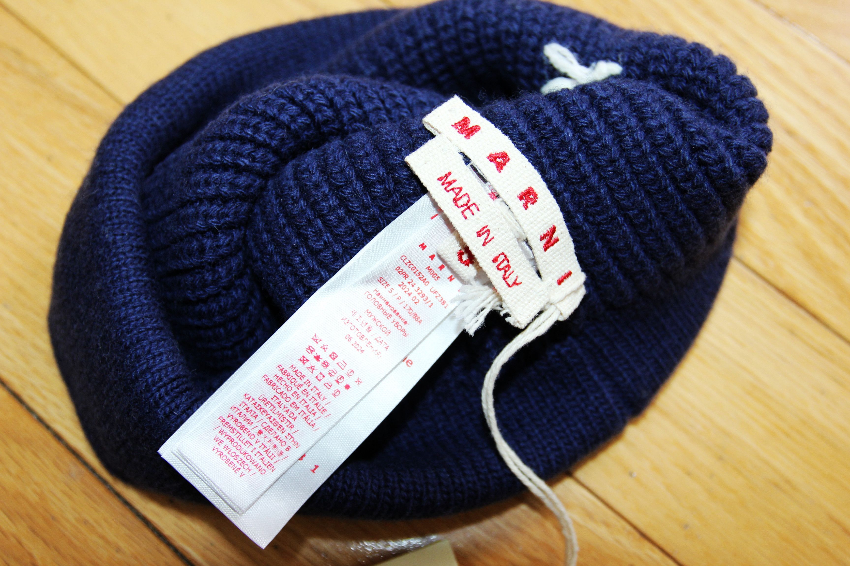 Marni BNWT AW24 MARNI EMBROIDERY CUFF BEANIE NAVY S Size ONE SIZE - 6 Thumbnail