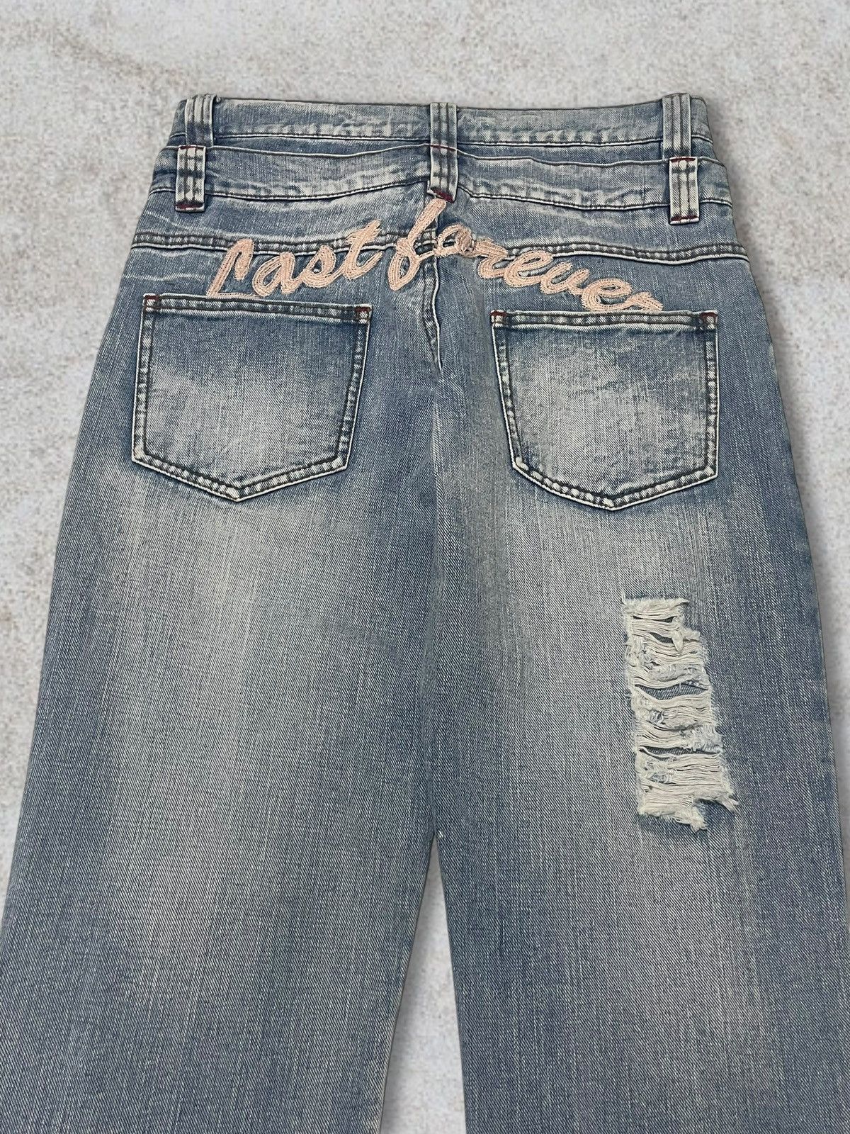 Japanese Brand Japanese Double Waist Spellout Embroidered Distressed Jeans Size 29" - 4 Thumbnail