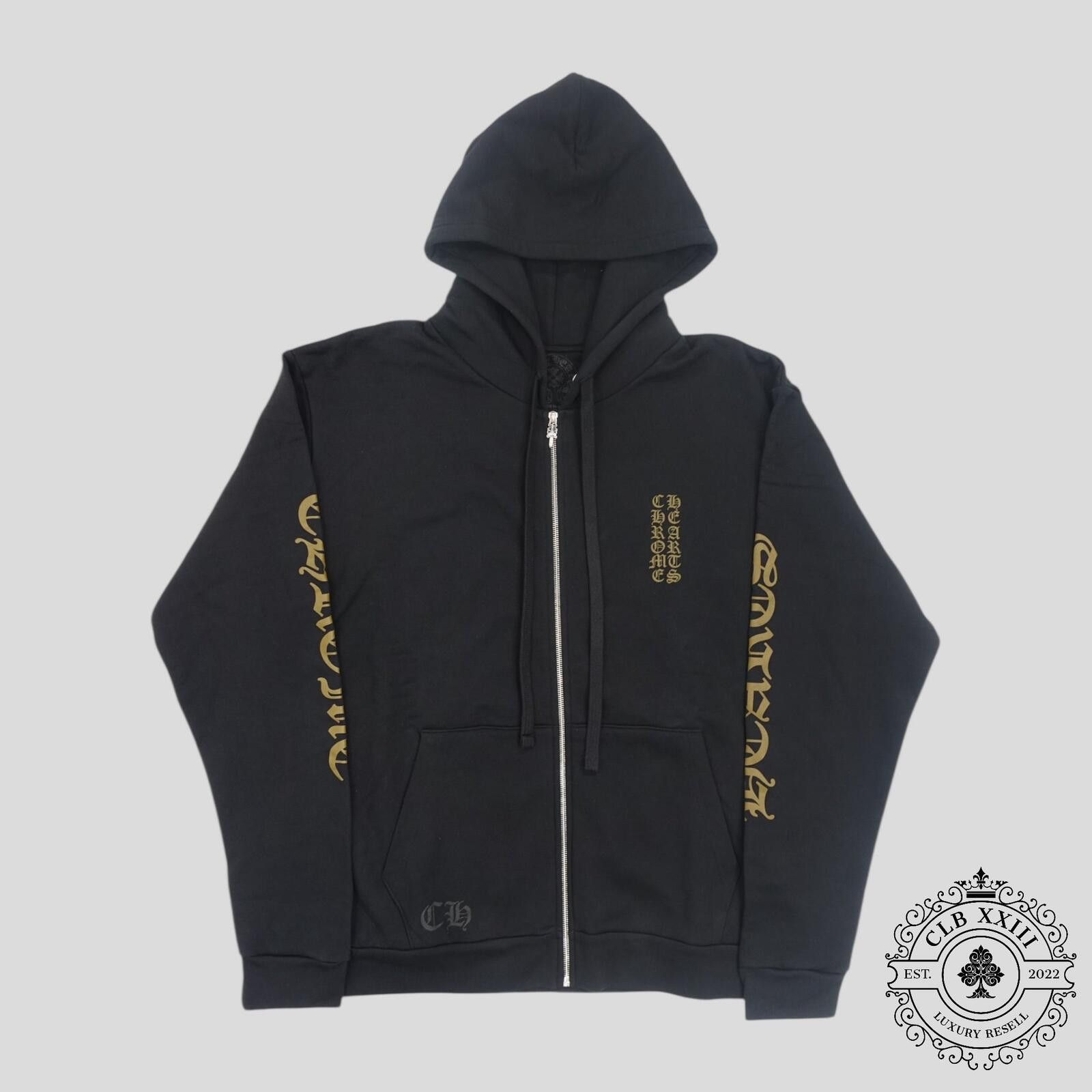Chrome Hearts OLIVE VERTICAL LOGO ZIP UP HOODIE BLACK | Grailed