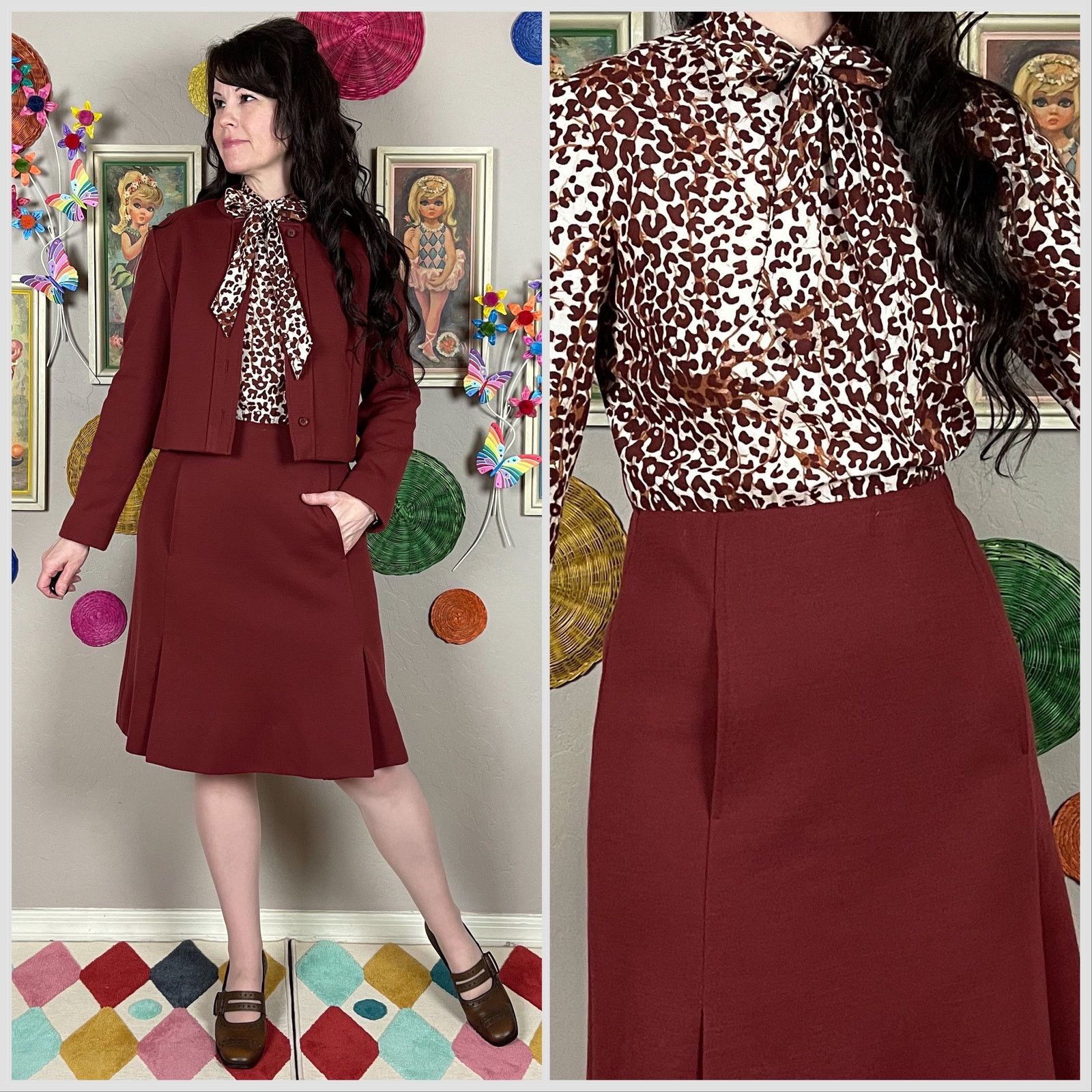 Vintage 1960s 2-Piece Jacket & Long Sleeve Animal Print Dress Size S / US 4 / IT 40 - 1 Thumbnail