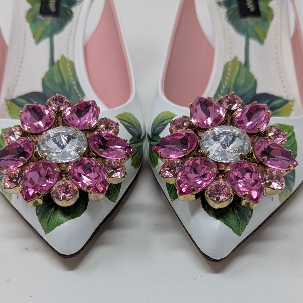Dolce & Gabbana Dolce & Gabbana Jeweled Bellucci Floral Heels White Pink Size US 5 / IT 35 - 2 Thumbnail