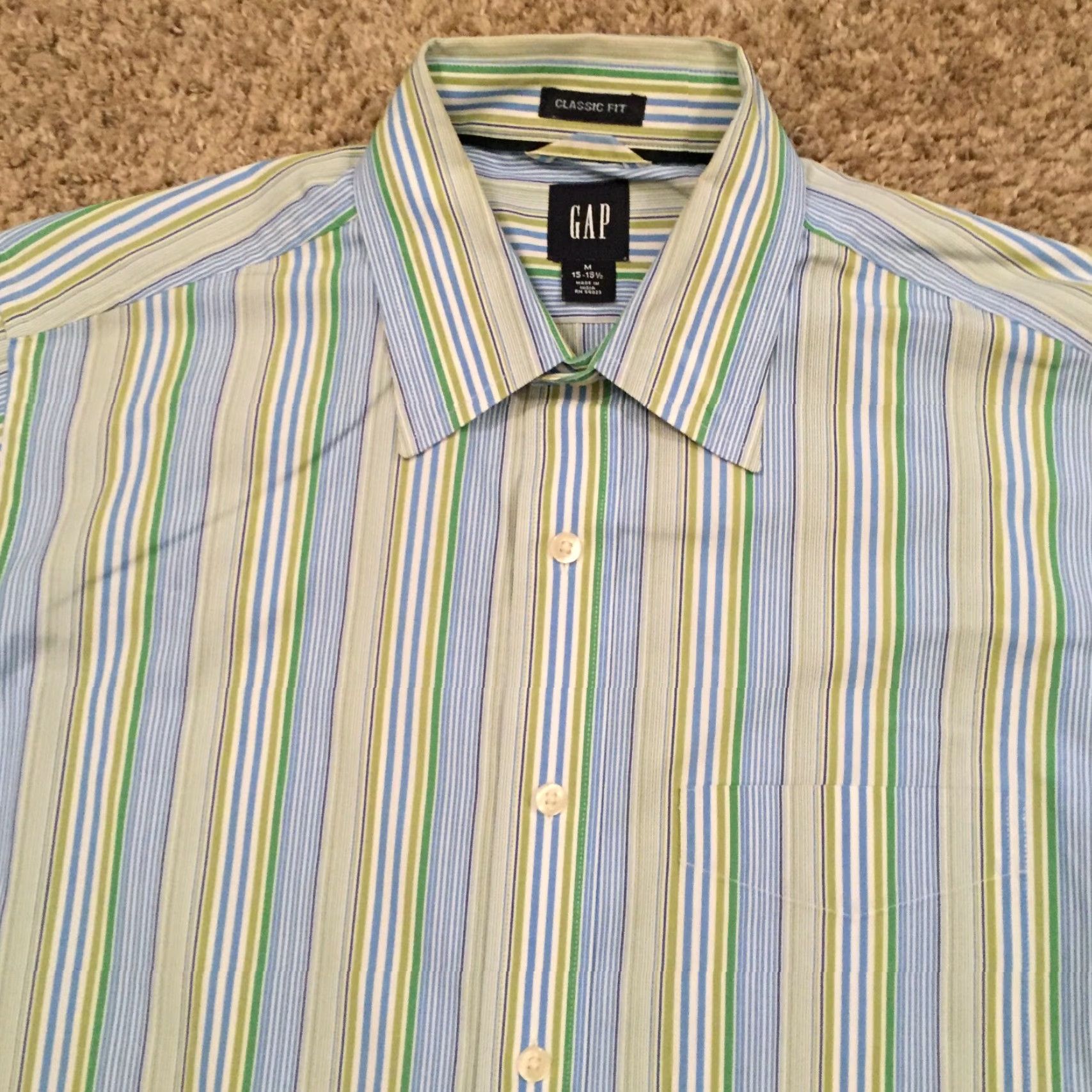 Gap Gap Button-Up Shirt Men M Blue Green Striped Long Sleeve Collared Nylon? (note: incorrect) Size US M / EU 48-50 / 2 - 3 Thumbnail