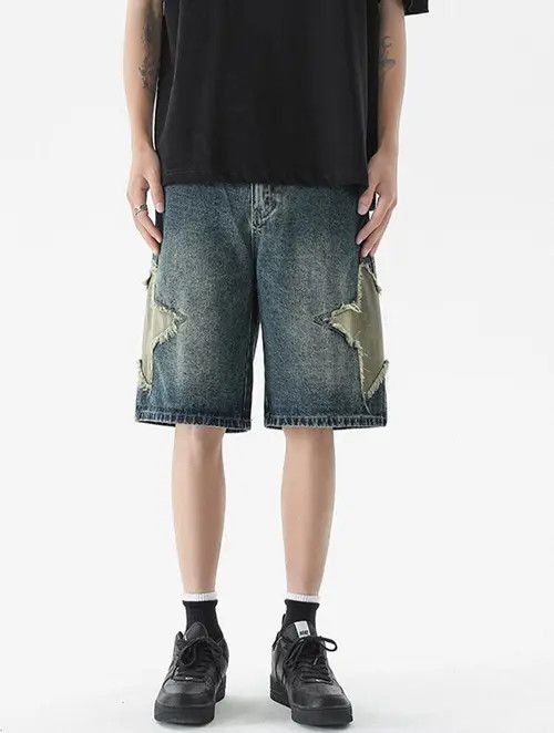 VIBE Star embroidered distressed straight denim shorts Size US 32 / EU 48 - 6 Thumbnail
