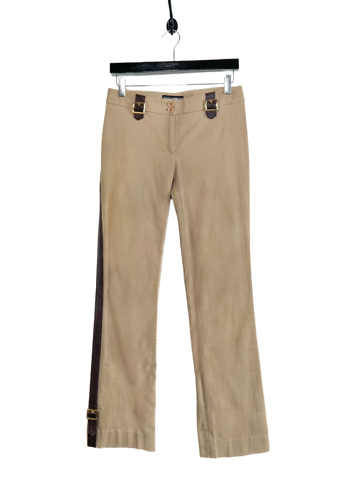 Dolce & Gabbana Dolce & Gabbana Beige Twill Trouser with Brown Leather Trims Size 28" / US 6 / IT 42 - 1 Thumbnail