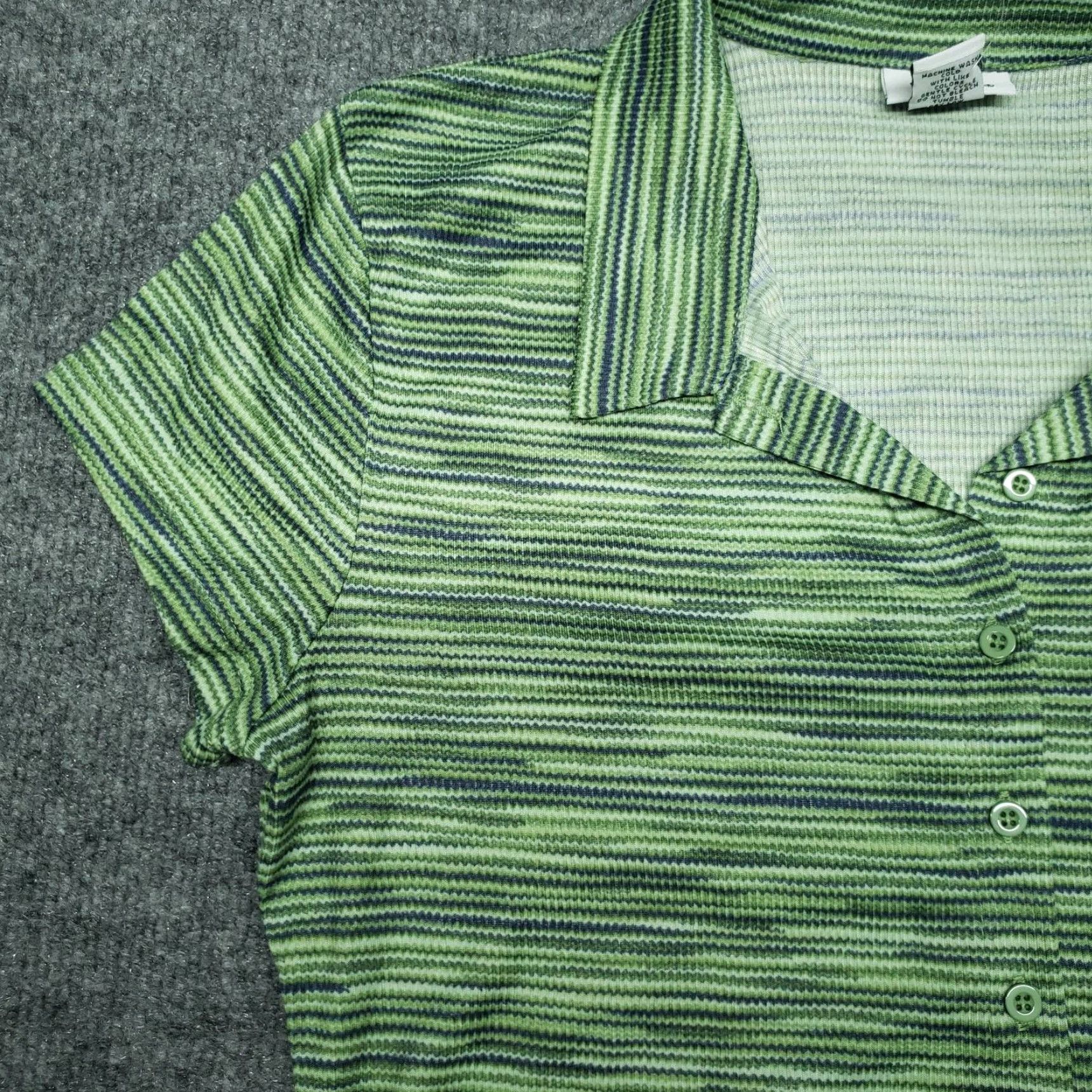 Vintage Rue21 Shirt Womens L Green Button Up Collared Space Dye Stretch Top New Size L / US 10 / IT 46 - 4 Thumbnail