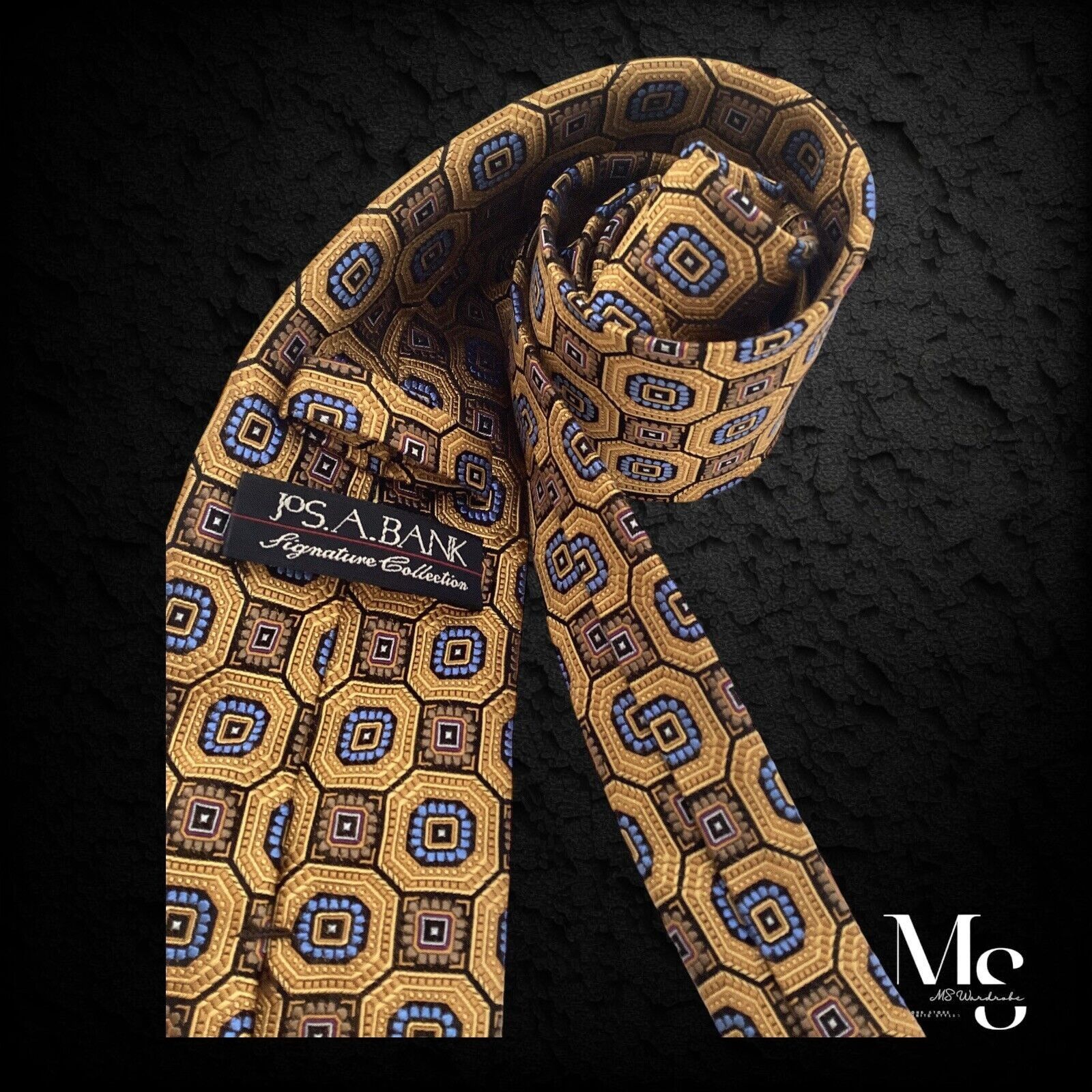Jos. A. Bank JOS. A. BANK Signature Collection Gold Geometric Silk Hand M Size ONE SIZE - 3 Thumbnail