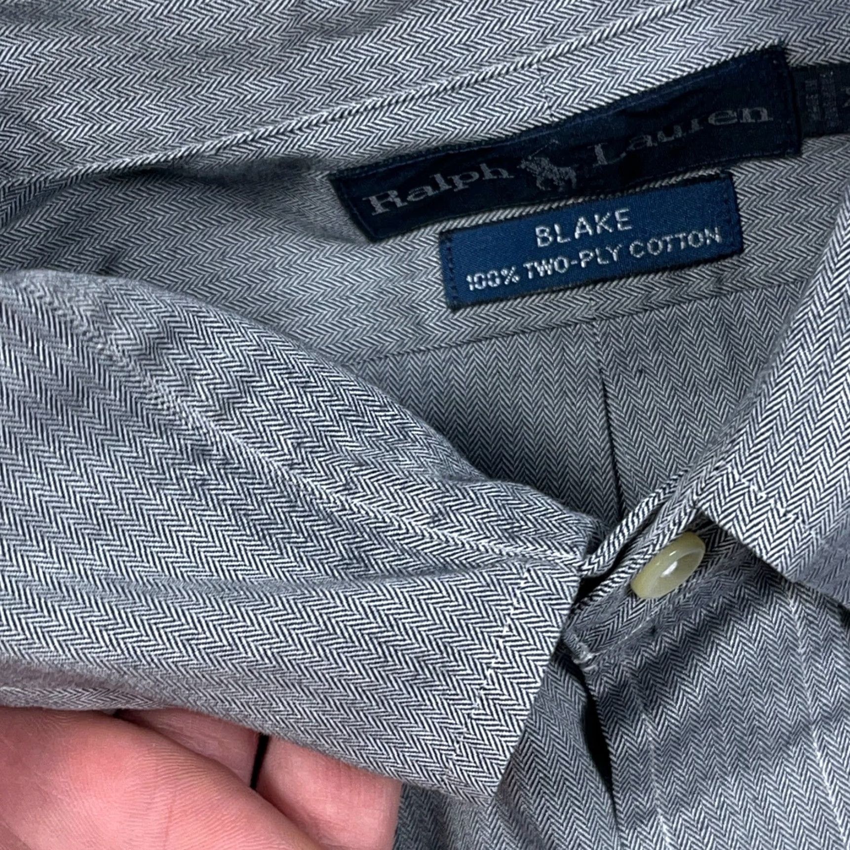 Ralph Lauren Ralph Lauren Shirt Men XL Button-Up Gray Cotton Blake Two Ply Pony Embroidered Logo Herringbone Long Sleeve Classic Fit Size US XL / EU 56 / 4 - 6 Thumbnail