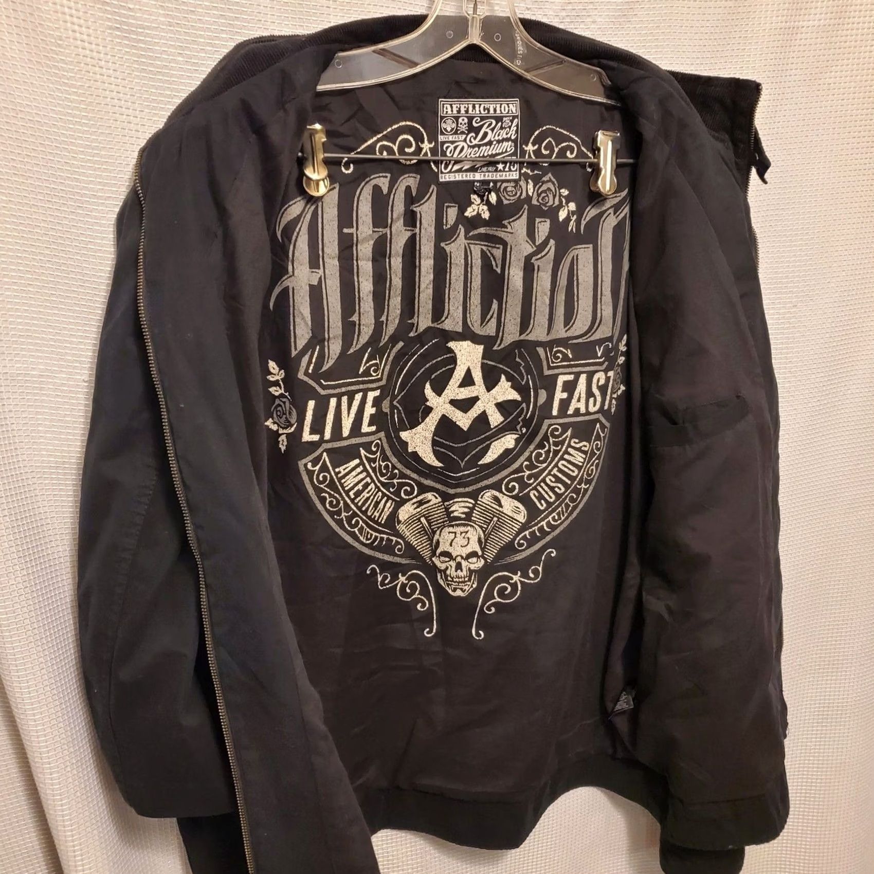Affliction VINTAGE Affliction Jacket 2XL Black Embroidered Premium Enemy Line 90s Y2K Full Zip Biker Streetwear Casual Mens Size US XXL / EU 58 / 5 - 3 Thumbnail