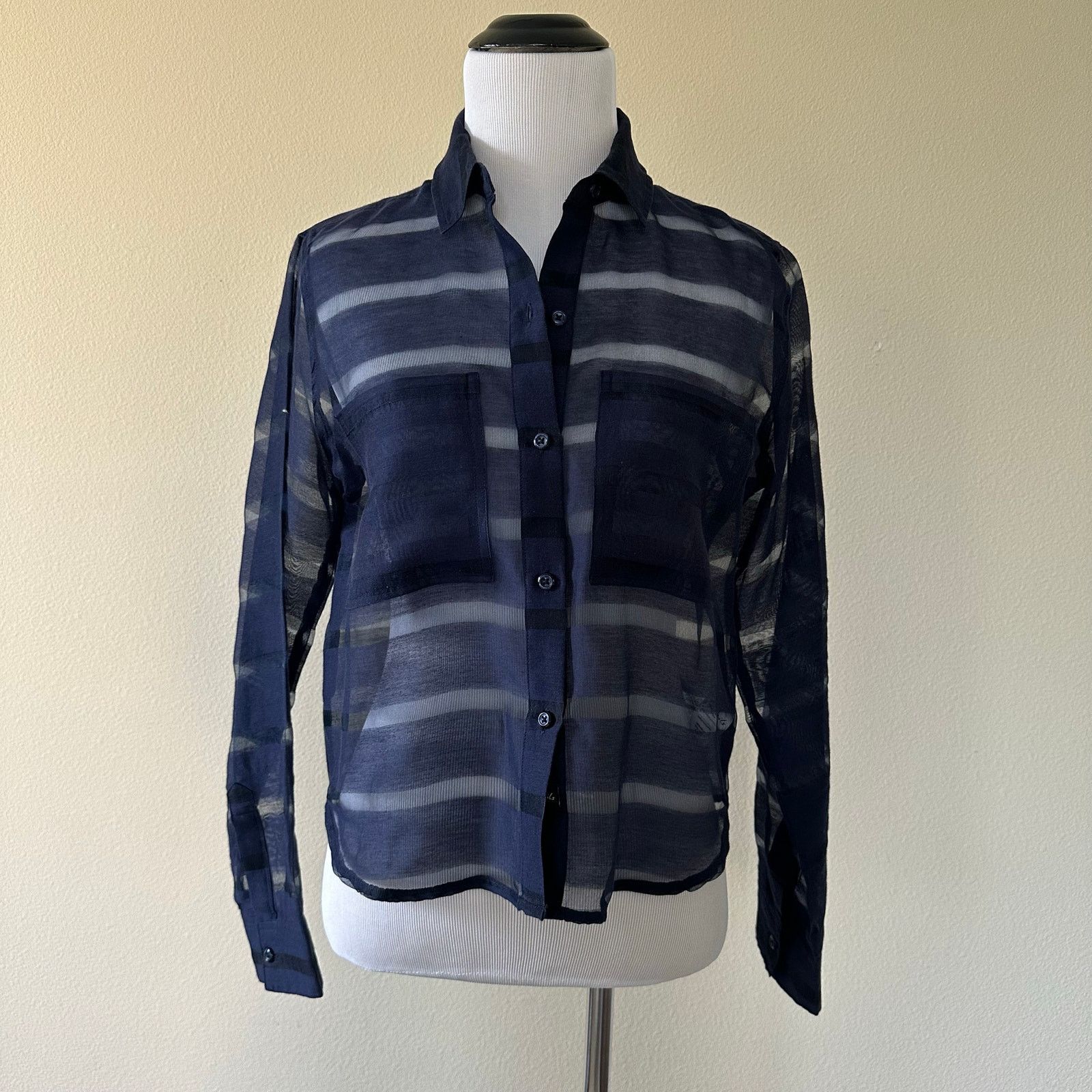 Rails Rails Cameron Sheer Panel Blouse Navy Cotton Silk XS Size XS / US 0-2 / IT 36-38 - 1 Thumbnail