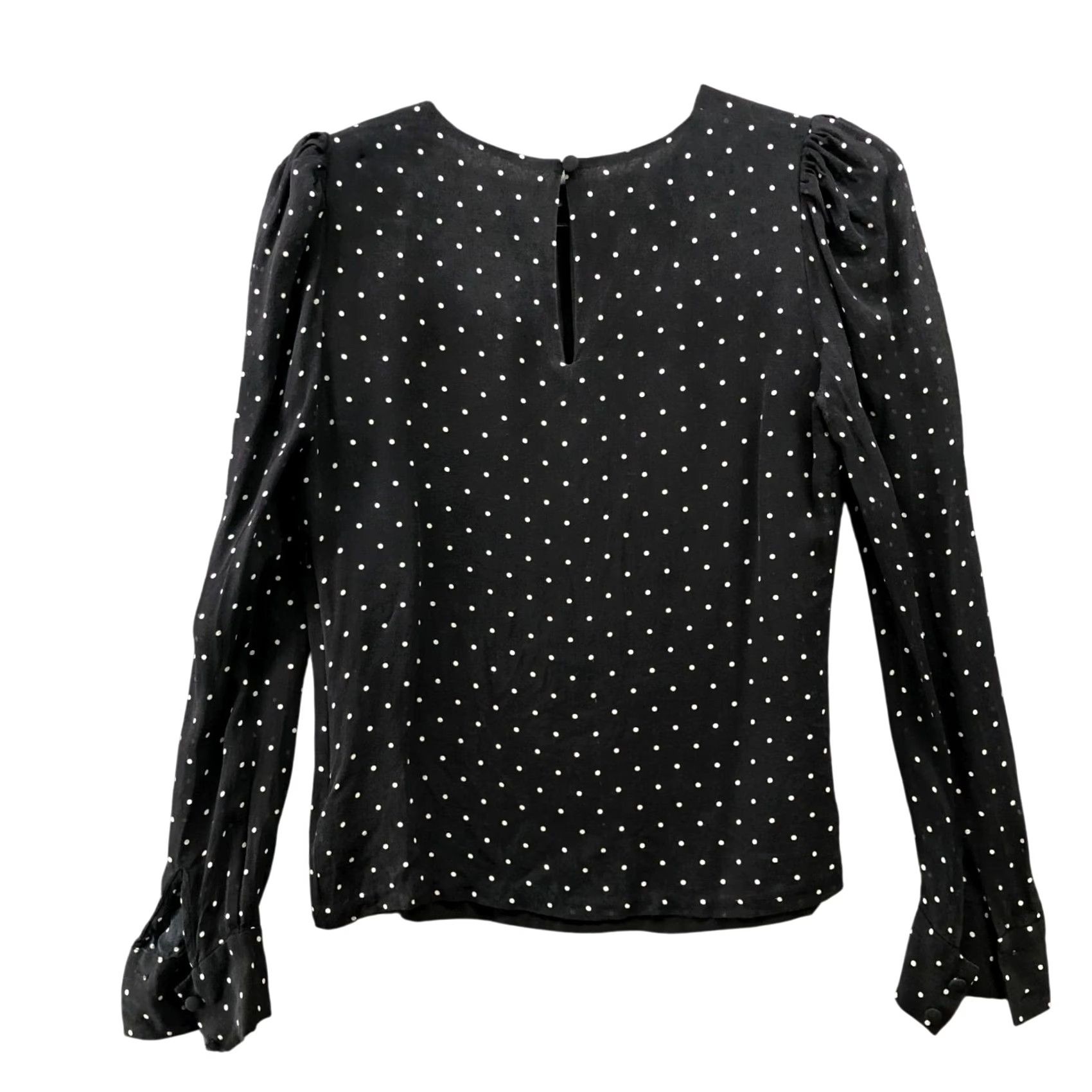 Vintage Intermix Silk Blouse Womens S Black White Polka Dot Puff Sleeve Long Sleeve Round Neck Shirt Women’s S Polka Dot Puff Sleeve Blouse Size S / US 4 / IT 40 - 2 Thumbnail
