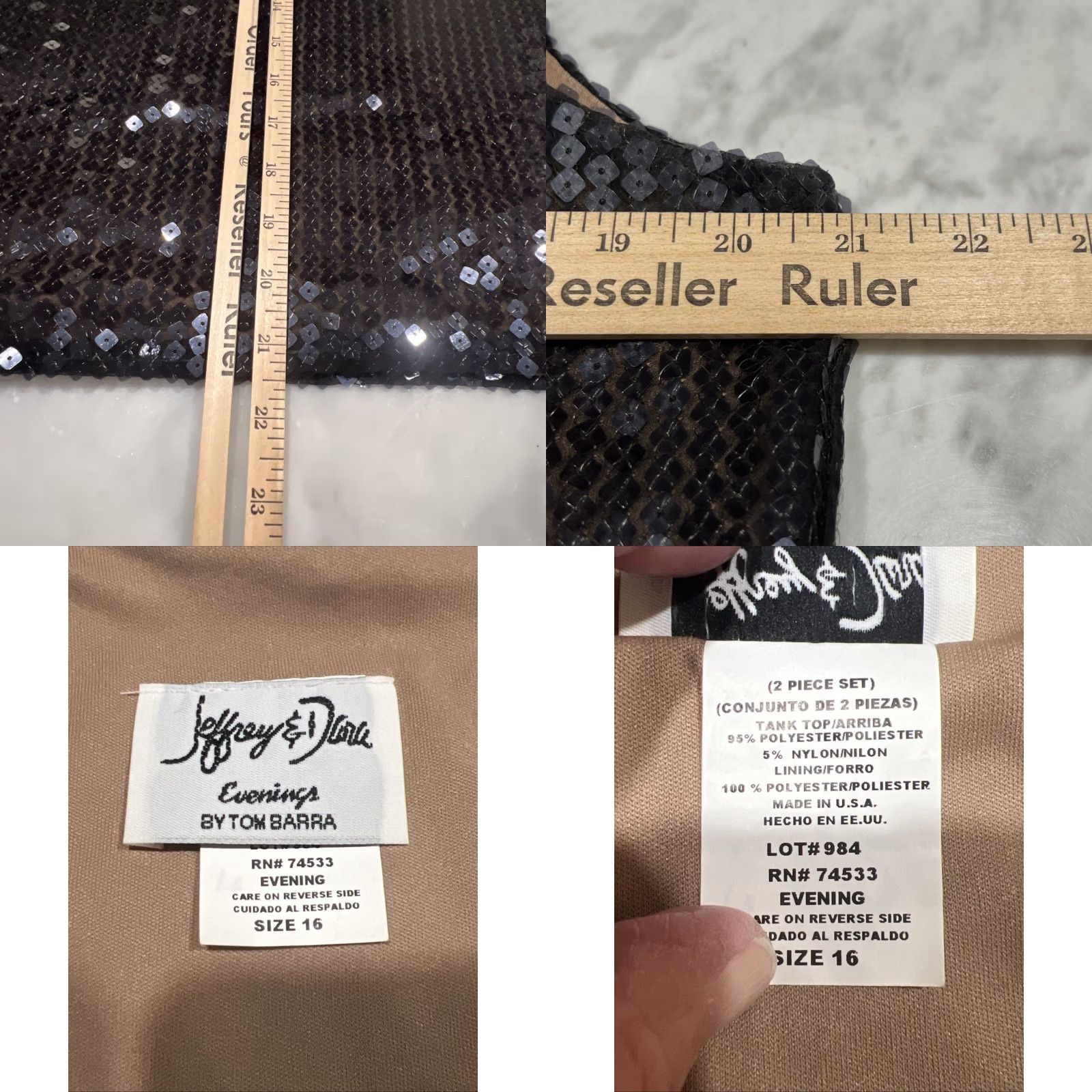 Vintage VINTAGE Jeffrey & Dara Evenings by Tom Barra Sequin Tank Top Women 16 Black Cropped Lined USA Party/Cocktail Formal Short Tank Top Womens Size XXL / US 16-18 / IT 52-54 - 8 Thumbnail