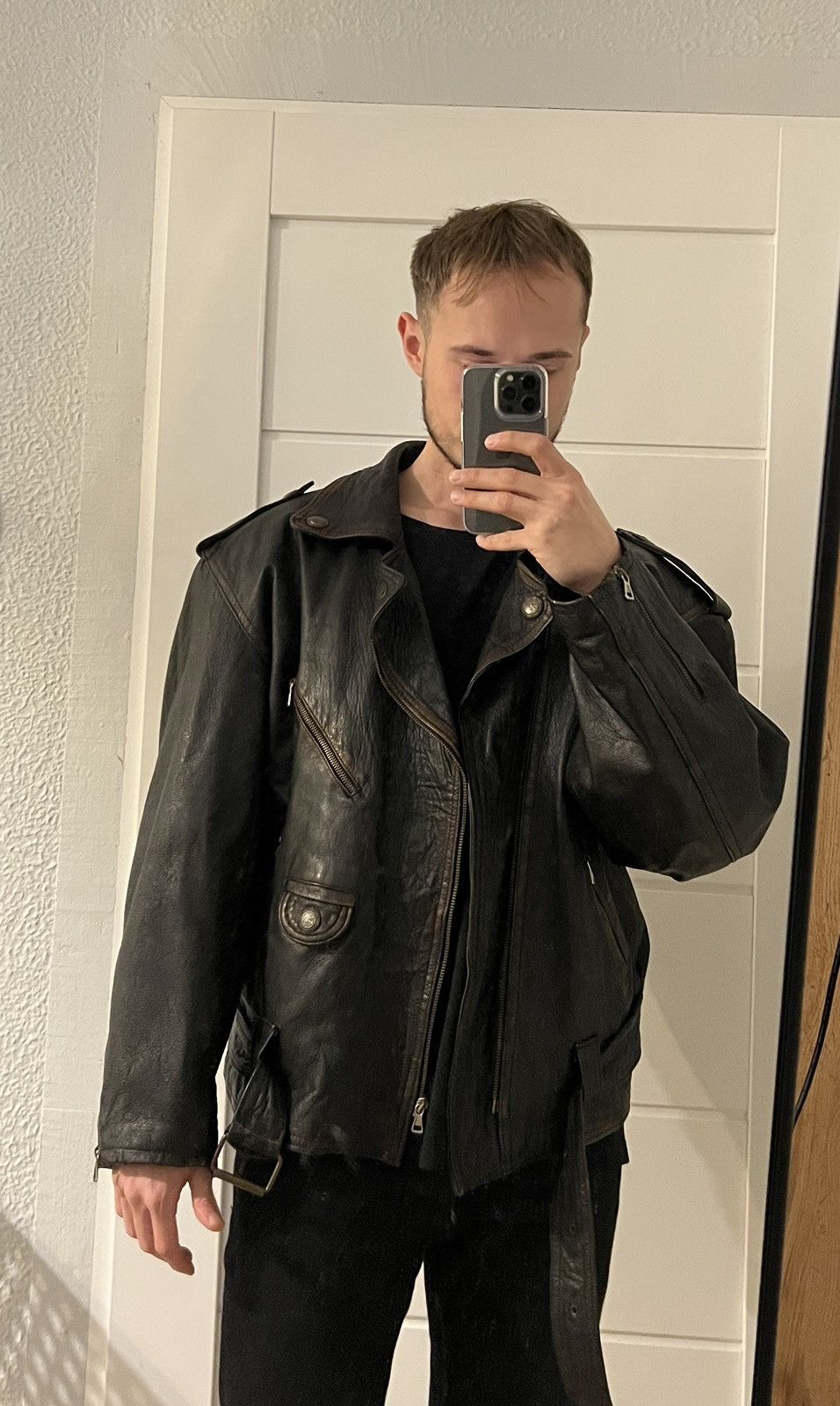Vintage Vintage Leather Jacket Brown Biker Motor Ramones Size US XL / EU 56 / 4 - 10 Thumbnail