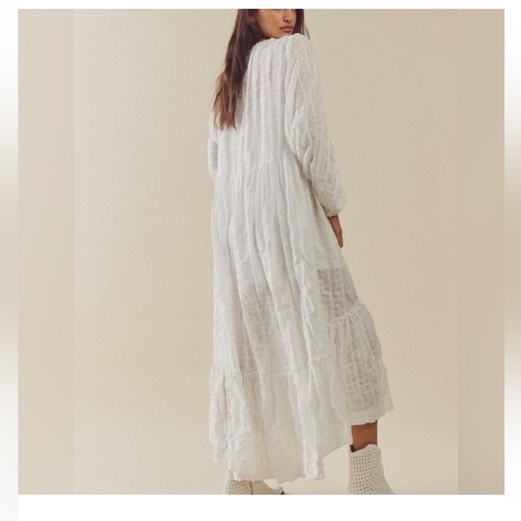 Free People Free People Edie Plaid Cream Ruffled Maxi Dress Medium EUC Size M / US 6-8 / IT 42-44 - 3 Thumbnail