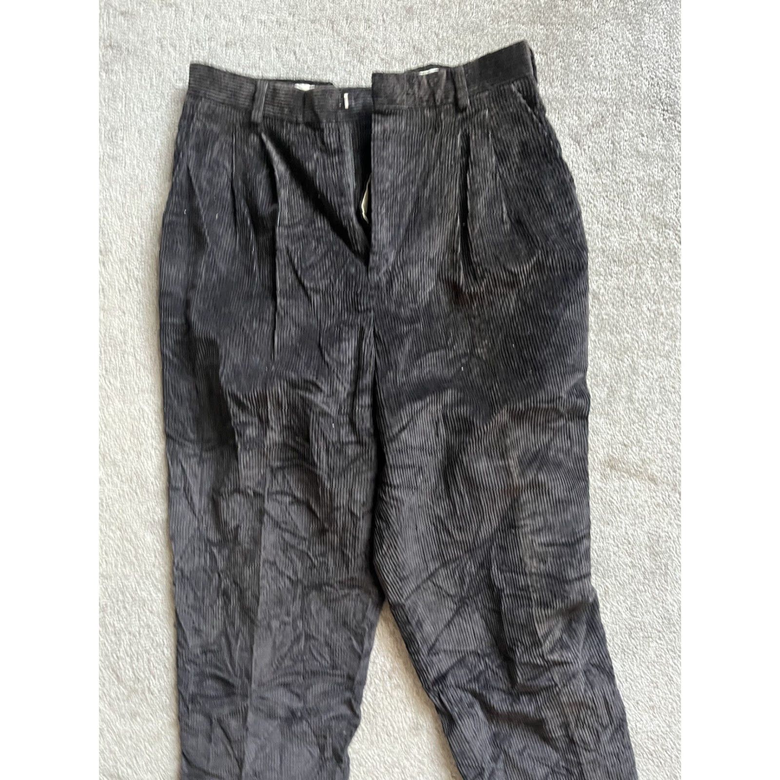 Vintage VINTAGE L.L. Bean Womens Pleated High Waisted Tapered Corduroy Pants Sz 12 Black Retro Casual Dress Pants Size 34" / US 12 / IT 48 - 2 Thumbnail