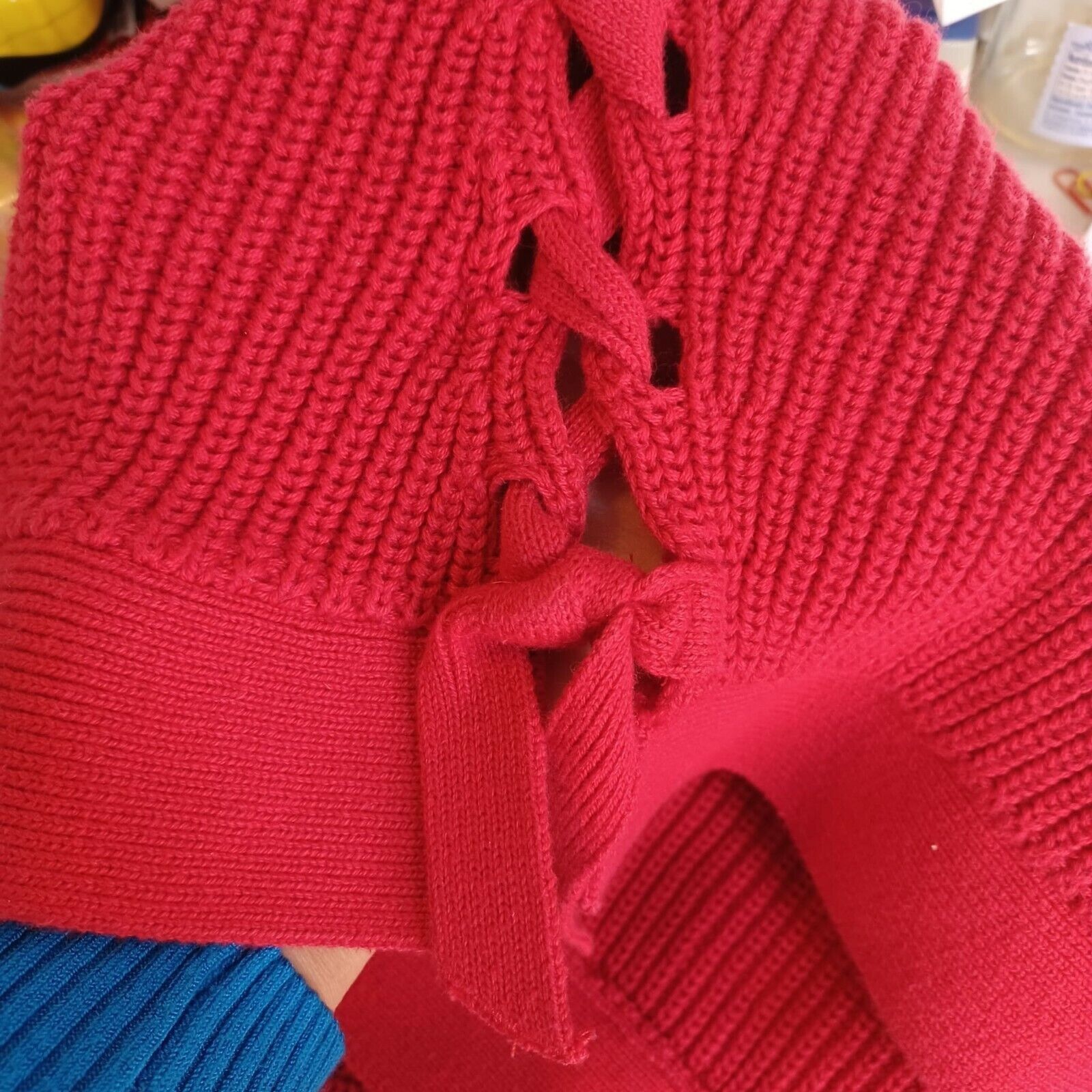 Loft ⭐LOFT Women Sweater Size S Red Knit Warm soft with 2 lace up Size S / US 4 / IT 40 - 4 Thumbnail