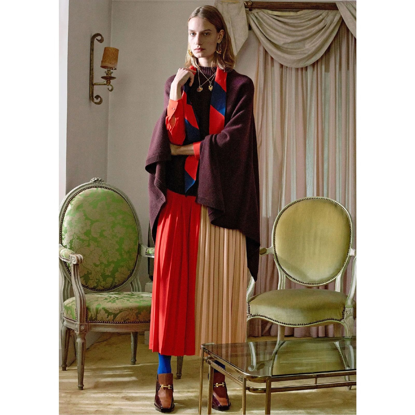Givenchy GIVENCHY Red&Pink Viscose/Polyester Midi Pleated Skirt Size 28" / US 6 / IT 42 - 2 Thumbnail