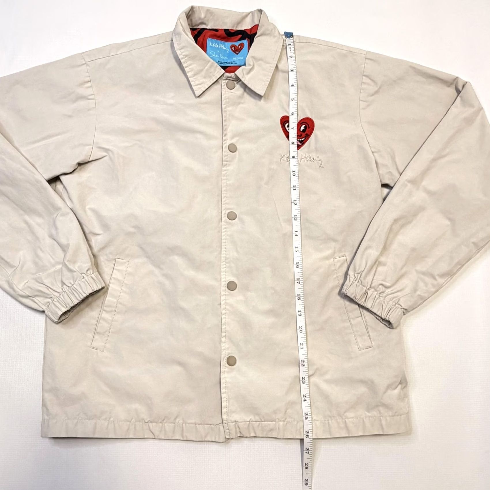 Palace Keith Haring x Shoe Palace Coach Jacket Mens M Beige Snap Lined Heart Logo Embroidered Size US M / EU 48-50 / 2 - 5 Thumbnail