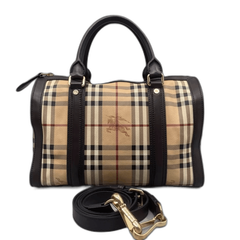 Burberry Check Pattern Boston Bag with Strap