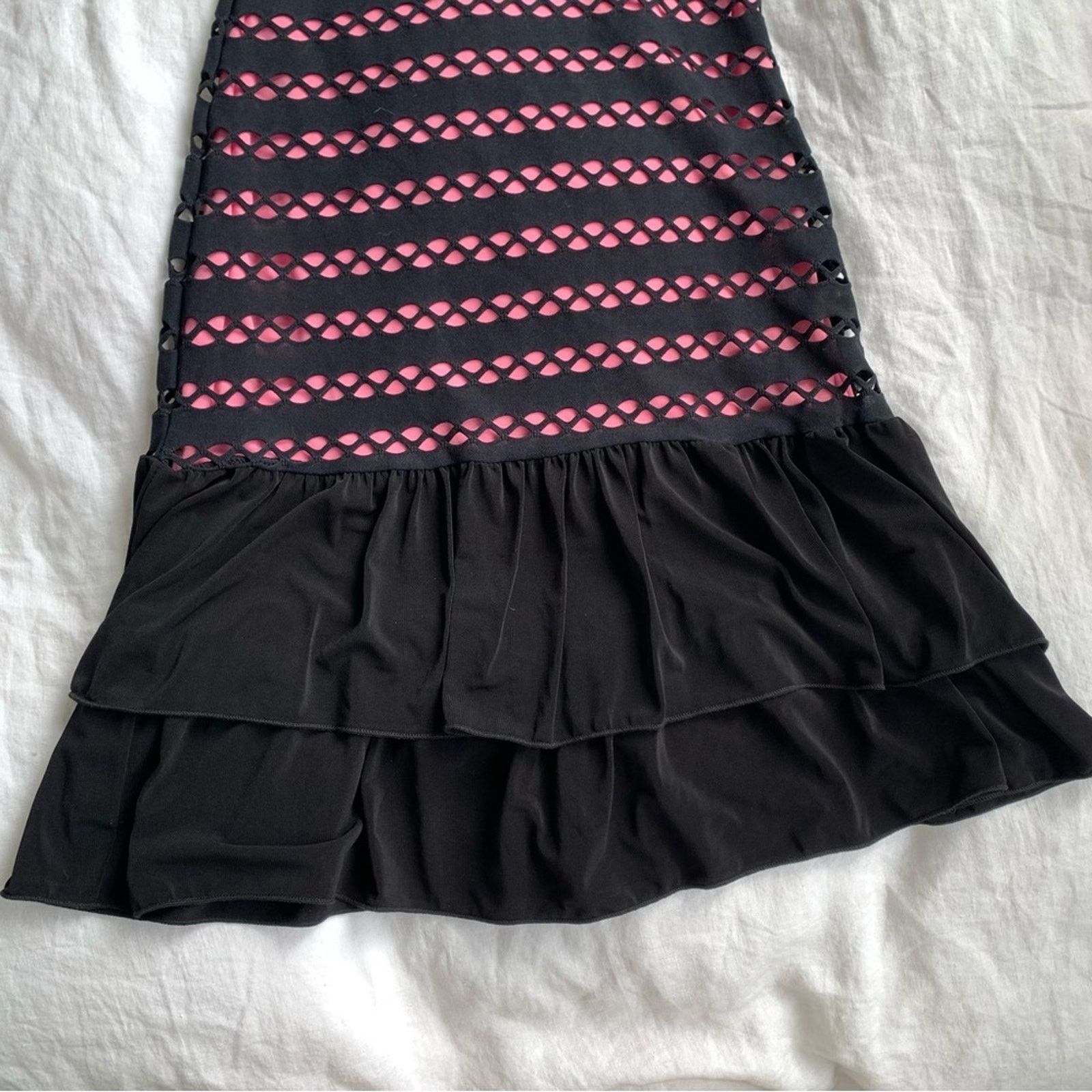 Vintage Vintage Come Como Pink Black Ruffle Tube Top Mini Dress Size S / US 4 / IT 40 - 4 Thumbnail