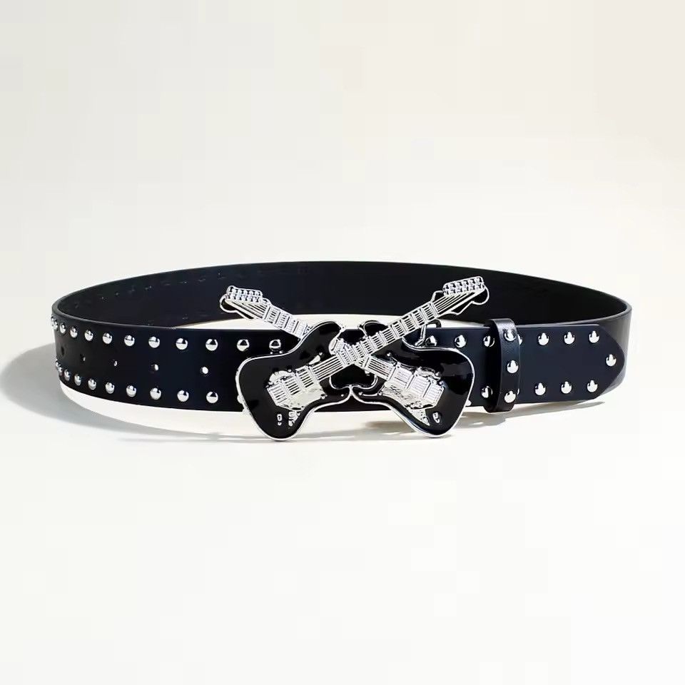 Leather Rock Guitar Buckle Pu Leather Belt Size ONE SIZE - 3 Thumbnail