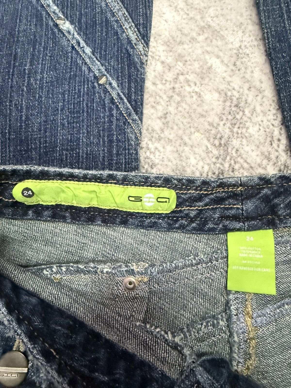 Japanese Brand × Le Grande Bleu (L.G.B.) × Tornado Mart GHC Deconstructed Panel Green Mud Wash Low Rise Flared Jeans Size US 27 - 25 Thumbnail
