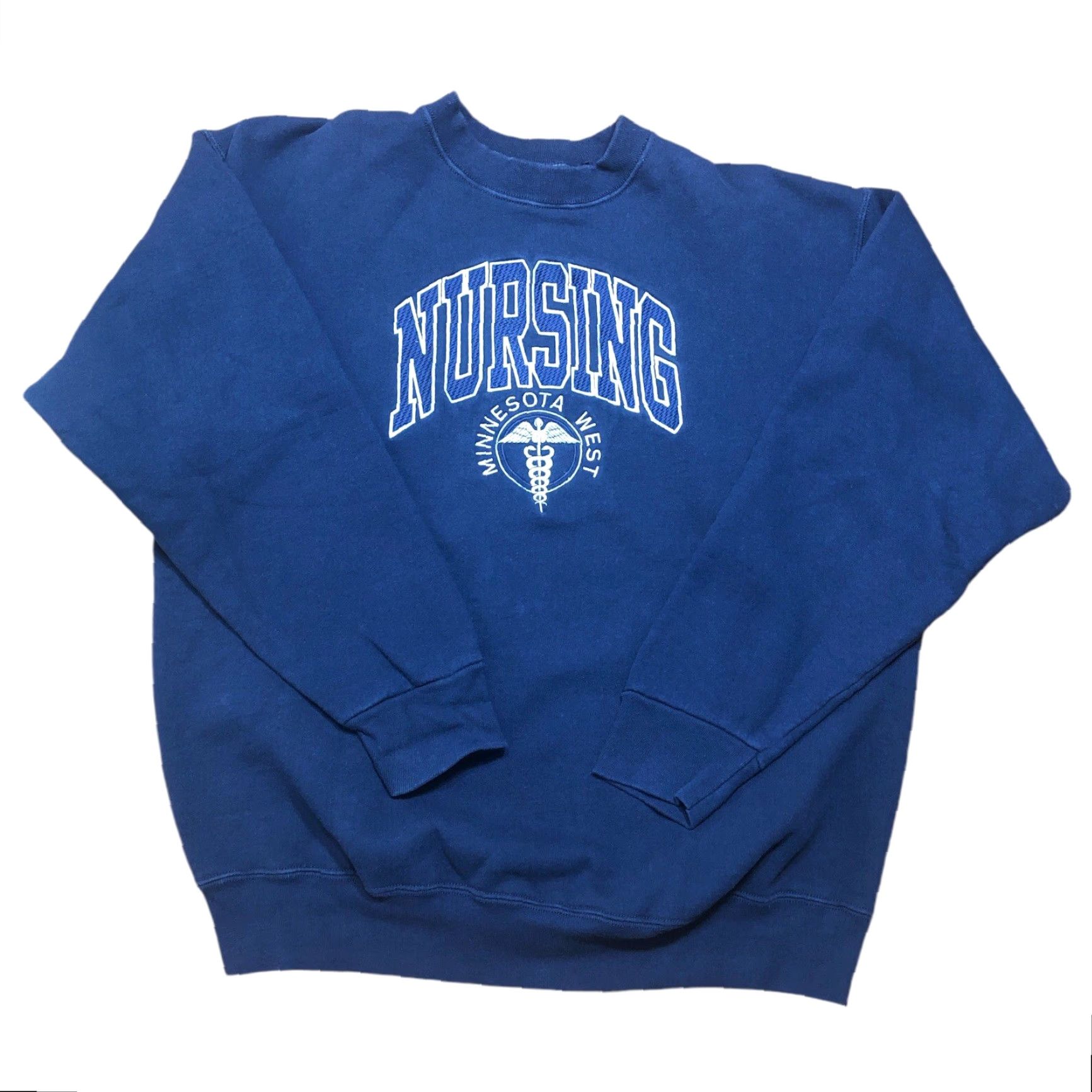 Vintage VINTAGE Ackley Moods Minnesota West Tech School of Nursing Sweatshirt XL Blue Crew Neck Long Sleeve Hooded Pockets Men United States Made Size US XL / EU 56 / 4 - 2 Thumbnail