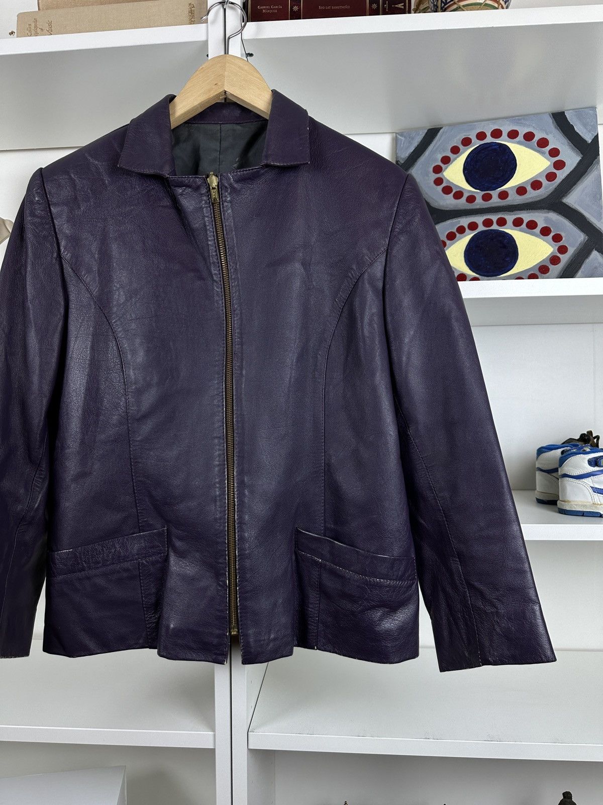 Other Vintage purple leather cropped slim biker jacket Size M / US 6-8 / IT 42-44 - 3 Thumbnail