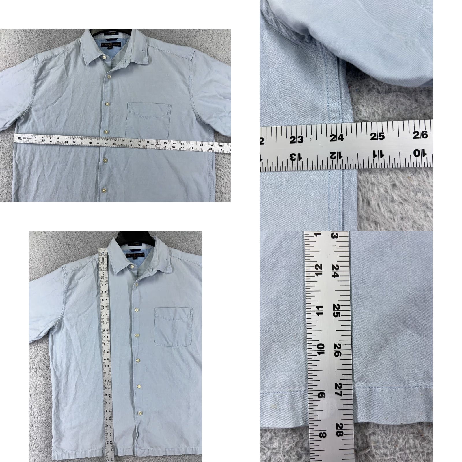 Tommy Hilfiger Tommy Hilfiger Shirt Mens Button-Up Short Sleeve Blue Cotton Silk Embroidered Logo Pockets Slimming Regular Fit Size US L / EU 52-54 / 3 - 8 Thumbnail