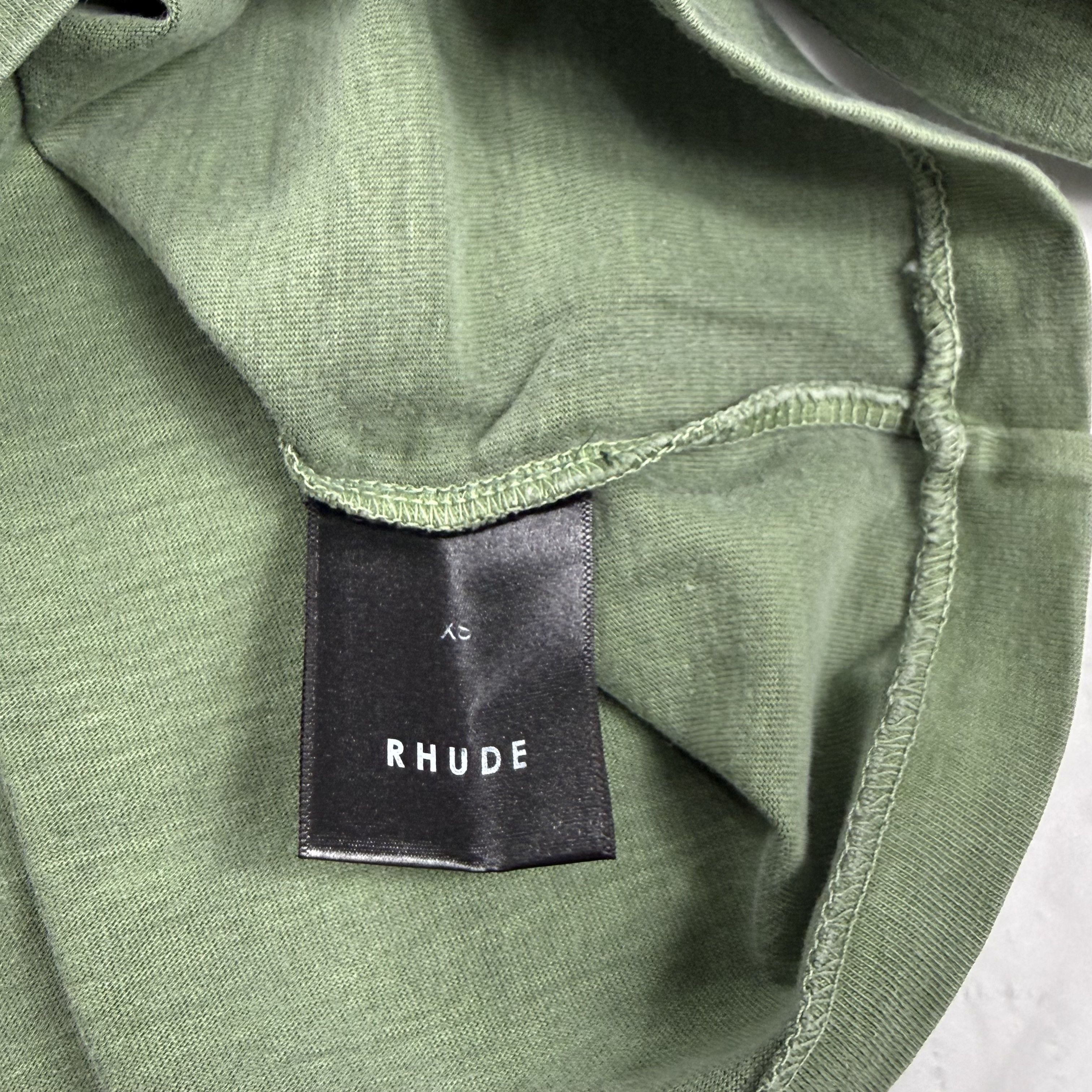 Rhude Rhude Raglan Logo Tee Olive Green Mens XS Script Logo Size US XS / EU 42 / 0 - 6 Thumbnail