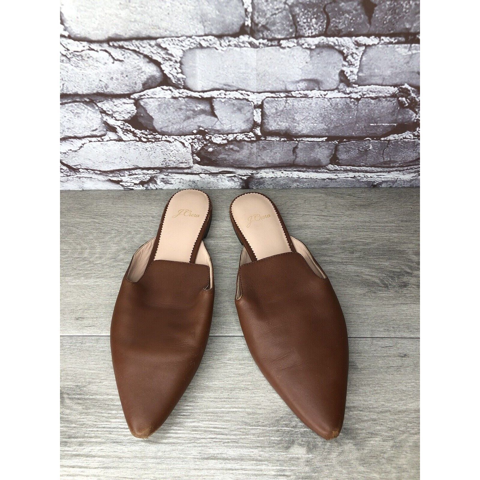 J.Crew J Crew Brown Leather Pointed Toe Slip On Mules Flats Shoes W Size US 8.5 / IT 38.5 - 3 Thumbnail