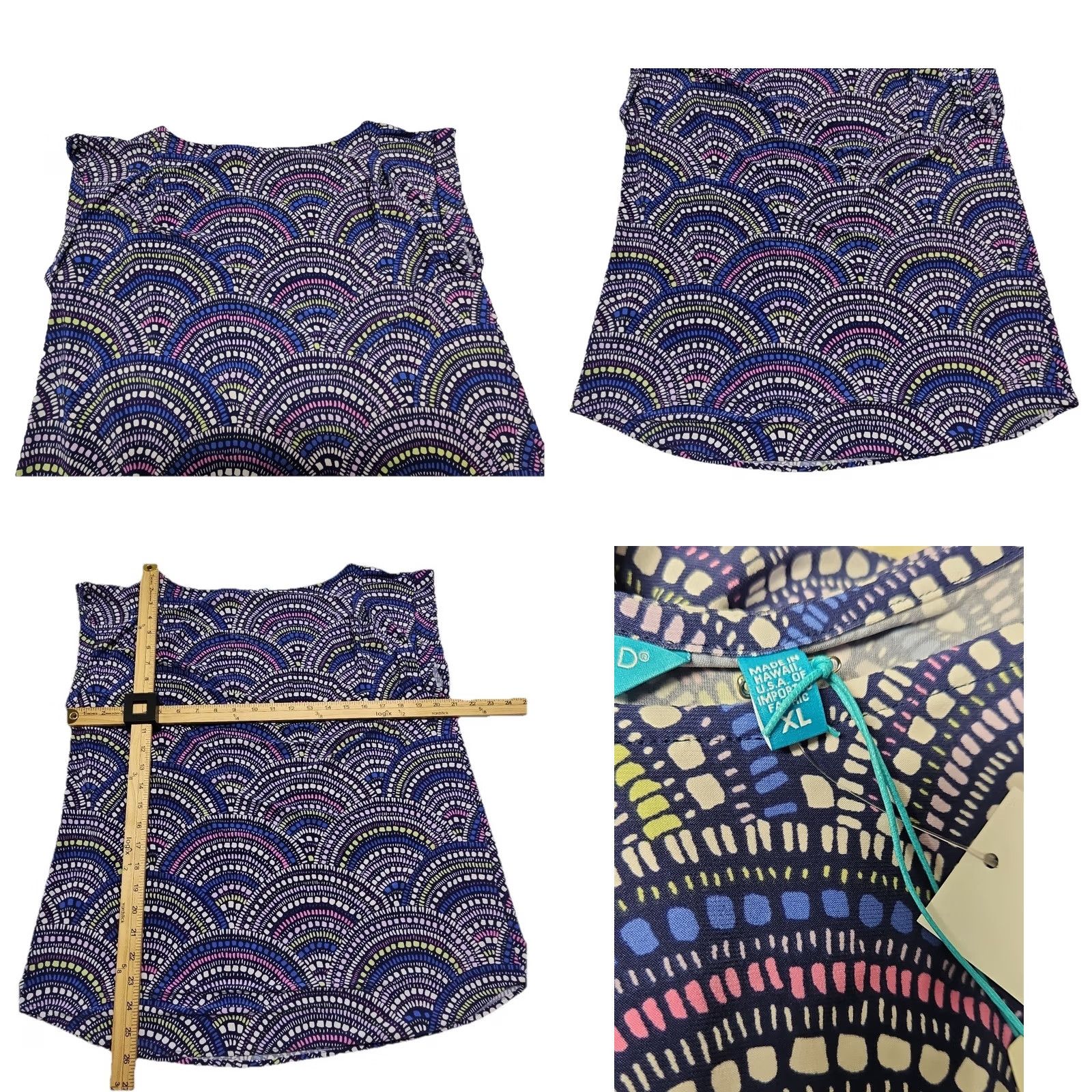 Tori Richard Tori Richard Blouse Womens XL Purple Geometric Print Hawaii Honolulu Sleeveless Scoop Pullover Crepe Knit Lightweight Breathable NWT Size XL / US 12-14 / IT 48-50 - 8 Thumbnail