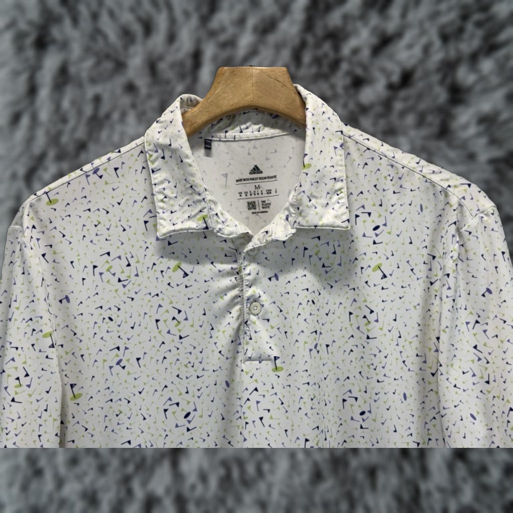Adidas Adidas Golf Polo Mens M White Parley Primegreen AOP Flag Print Performance Shirt Polo Size US M / EU 48-50 / 2 - 1 Thumbnail
