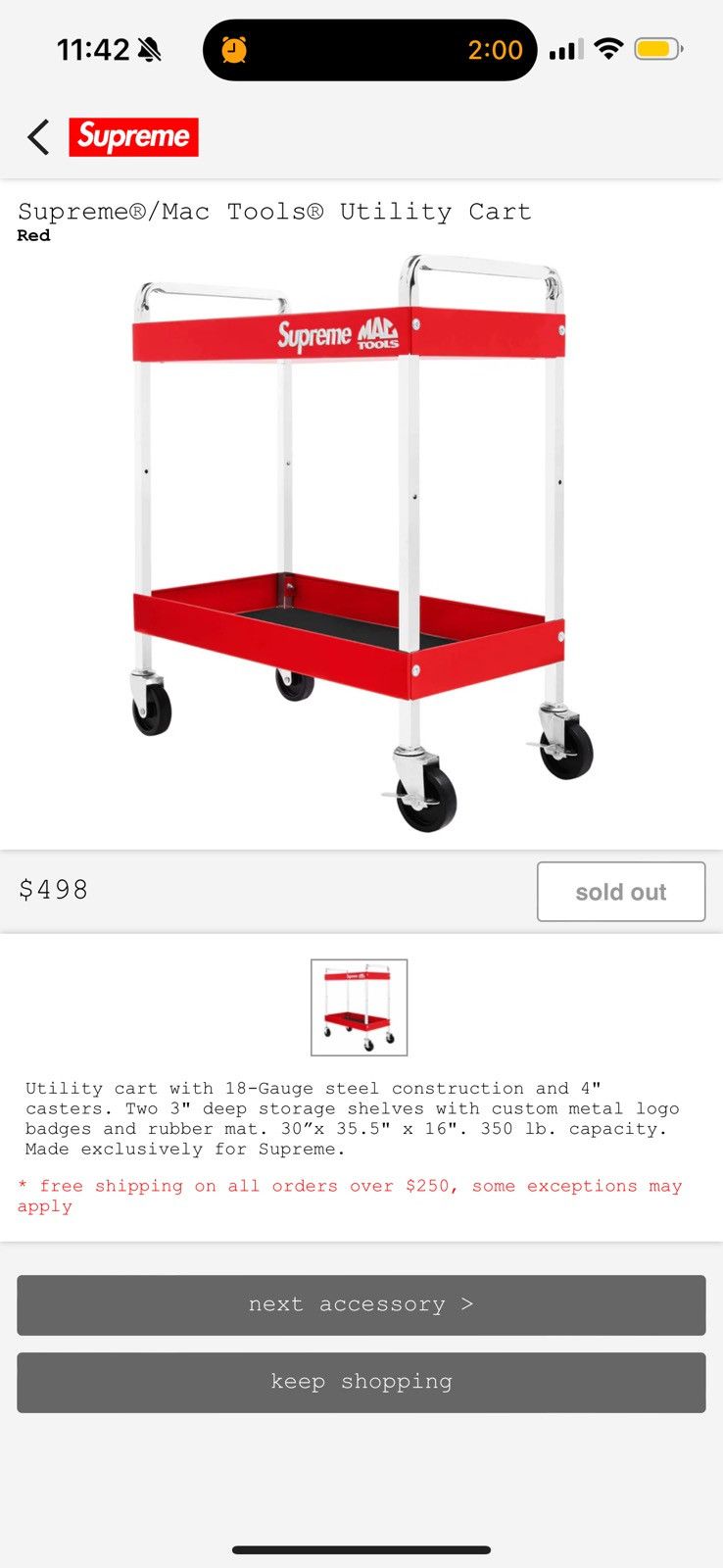 image of Supreme Mac Tools Utility Cart in Red, Men's