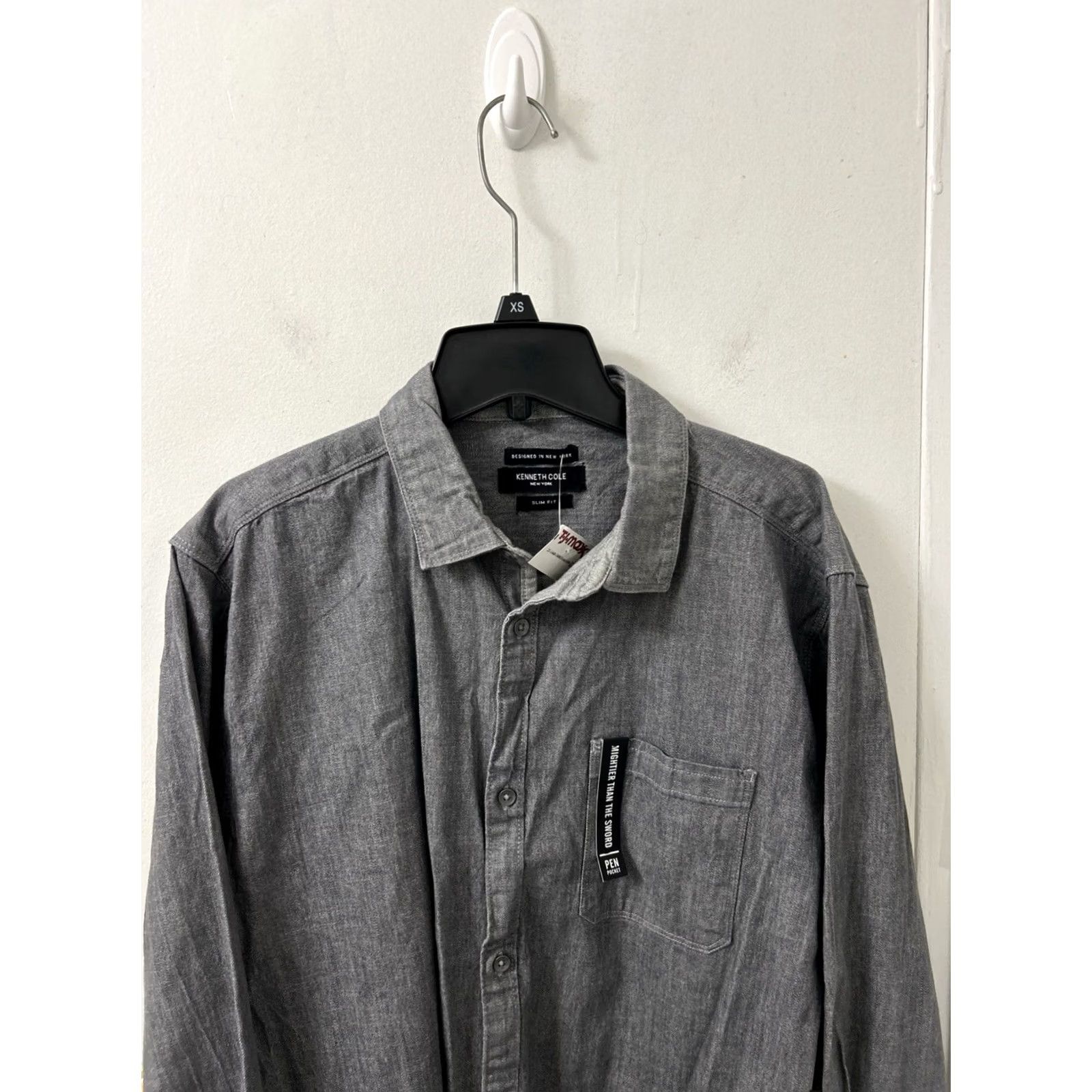 Kenneth Cole Kenneth Cole Shirt Mens L Gray Oxford Slim Fit Stretch Button Down L/S Cotton Spandex Chambray Dress Shirt Size US L / EU 52-54 / 3 - 2 Thumbnail