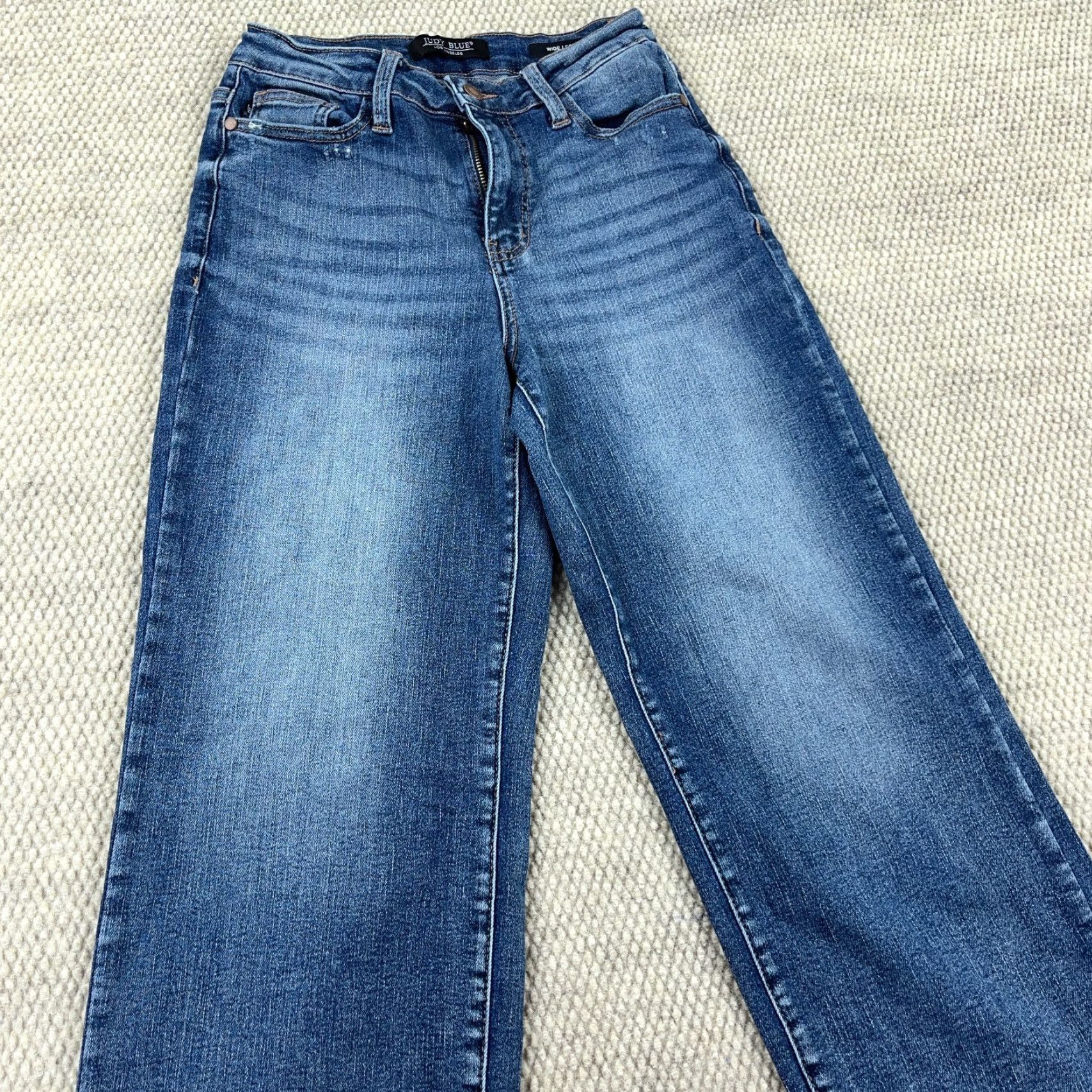 Vintage Judy Blue Jeans Women 25 Wide Leg Baggy High Waist Med Wash Faded Stretch Size 42" / US 20 - 6 Thumbnail
