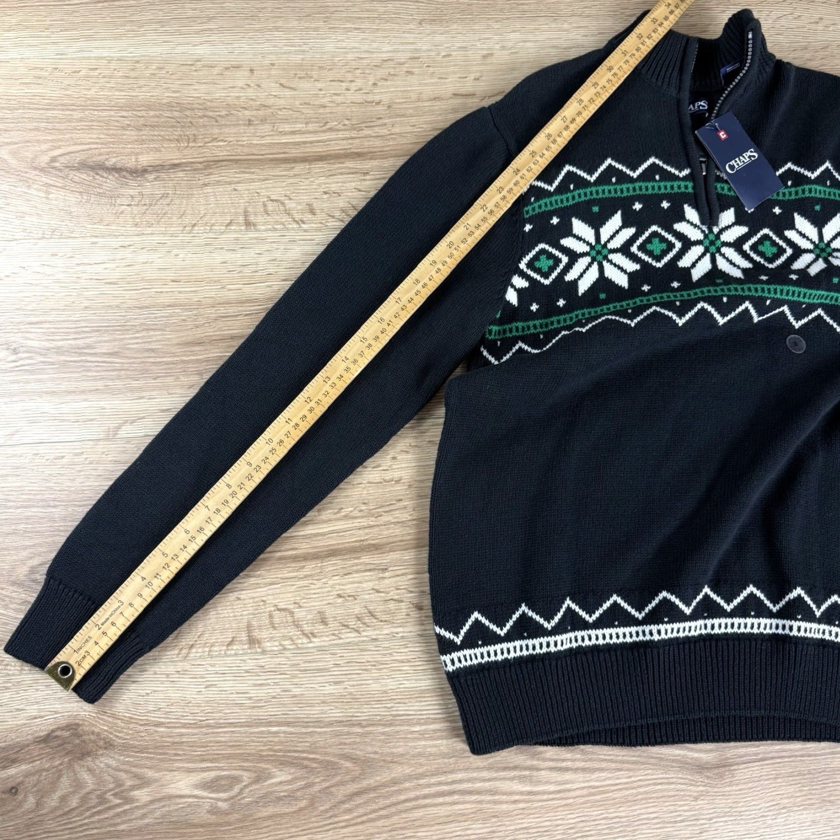 Chaps CHAPS Sweater 1/4 Zip 3/4 COLORFUL Snowflake Print Black/Green/White Size Small Mens Pullover Cotton Winter 1/4 Zip Mens Small Snowflake Print Sweater Size US S / EU 44-46 / 1 - 7 Thumbnail