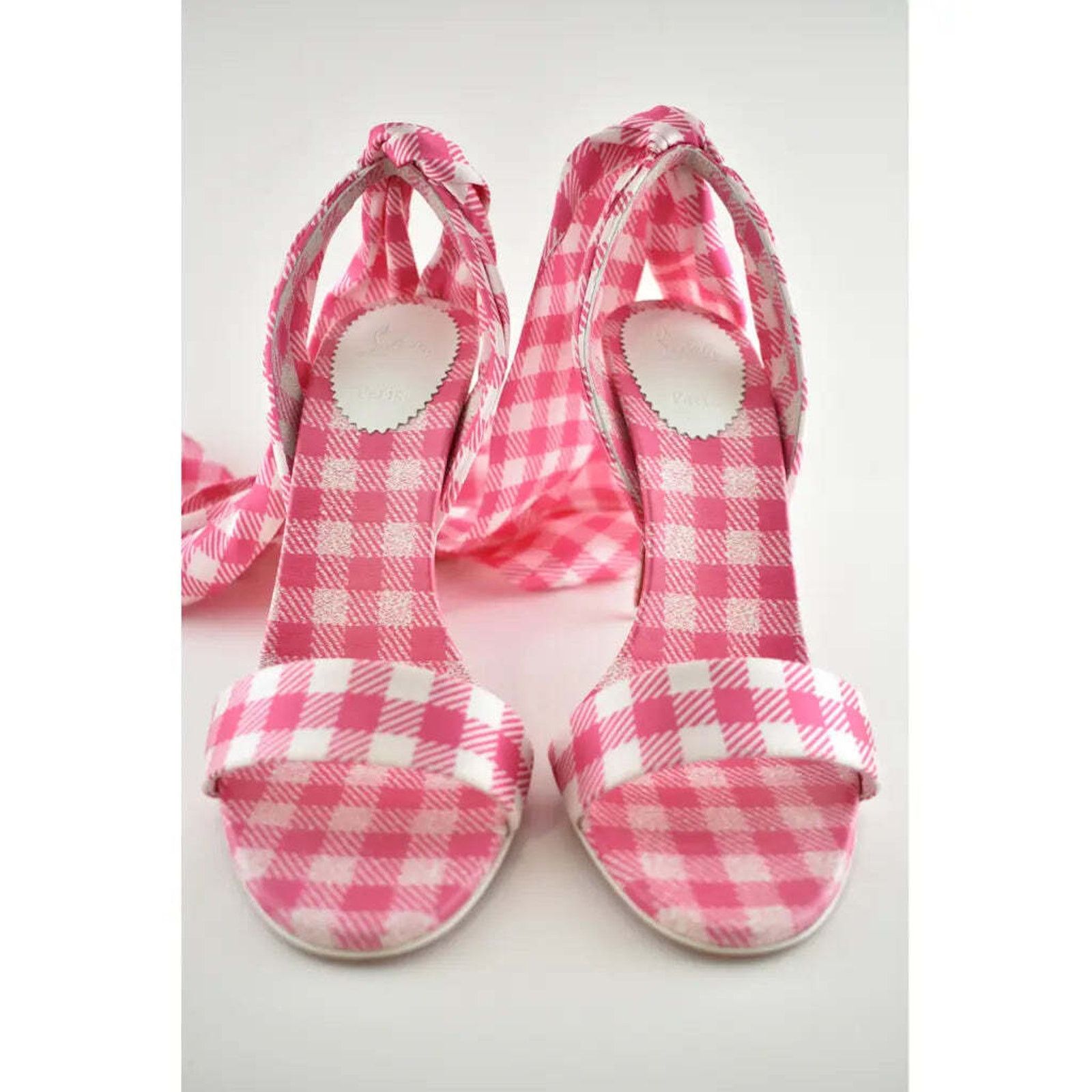 Christian Louboutin Sandale Du Desert 100 Pink White Lace Up Sandal Heel Pump 40 Size US 10 / IT 40 - 6 Thumbnail