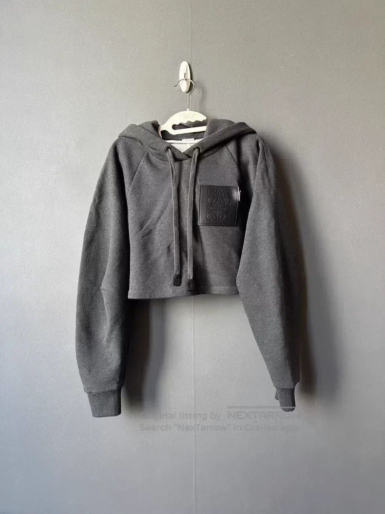 Loewe Loewe Gray leather logo short hoodie Size XS / US 0-2 / IT 36-38 - 1 Thumbnail