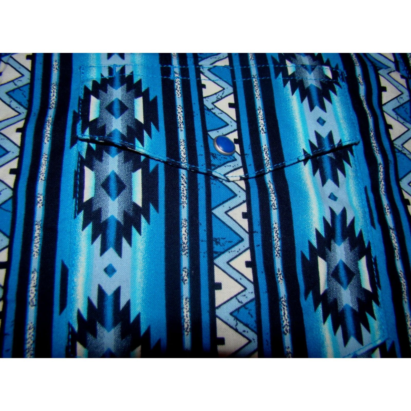 Wrangler Wrangler Shirt Mens Aztec Pearl Snap Western Long Sleeve M Blue Pockets Size US M / EU 48-50 / 2 - 3 Thumbnail