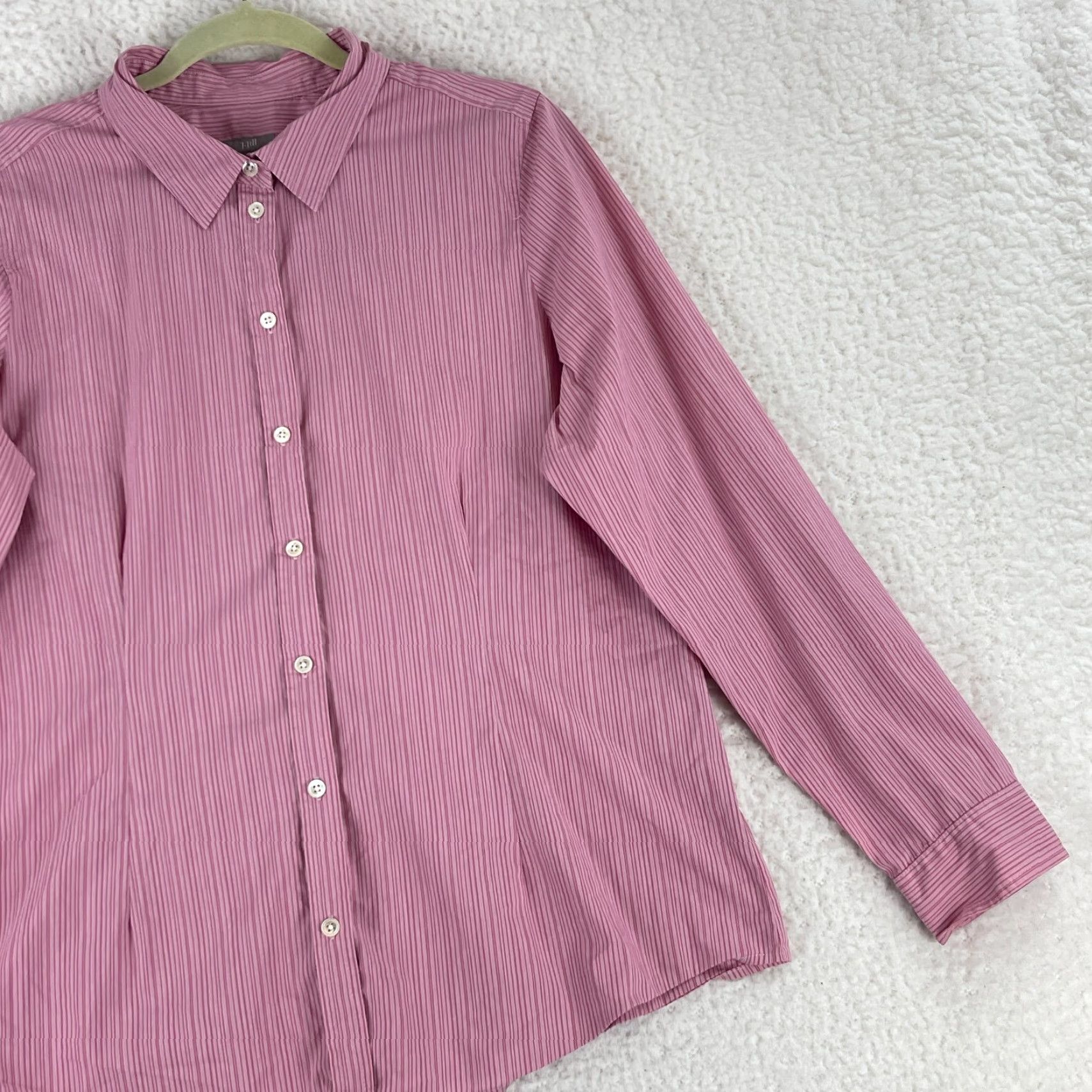 J. Jill J. Jill Shirt Womens Large Pink Stripe Button-Up Stretch Long Sleeve Casual Work Size L / US 10 / IT 46 - 4 Thumbnail