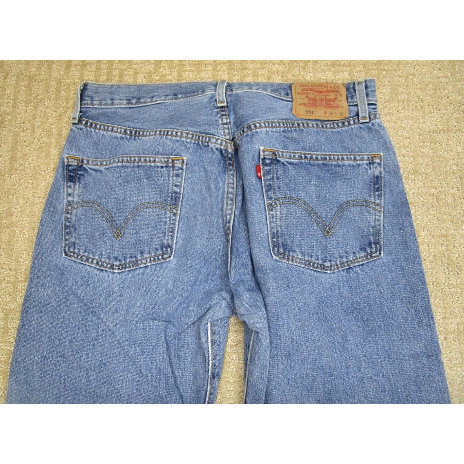 Levi's VINTAGE Levi's 501 Jeans Men 36x36 Blue Button Fly Original Light Wash Denim Pants Straight 5-Pocket Mens Regular Fit Blue Jeans Size US 36 / EU 52 - 4 Thumbnail